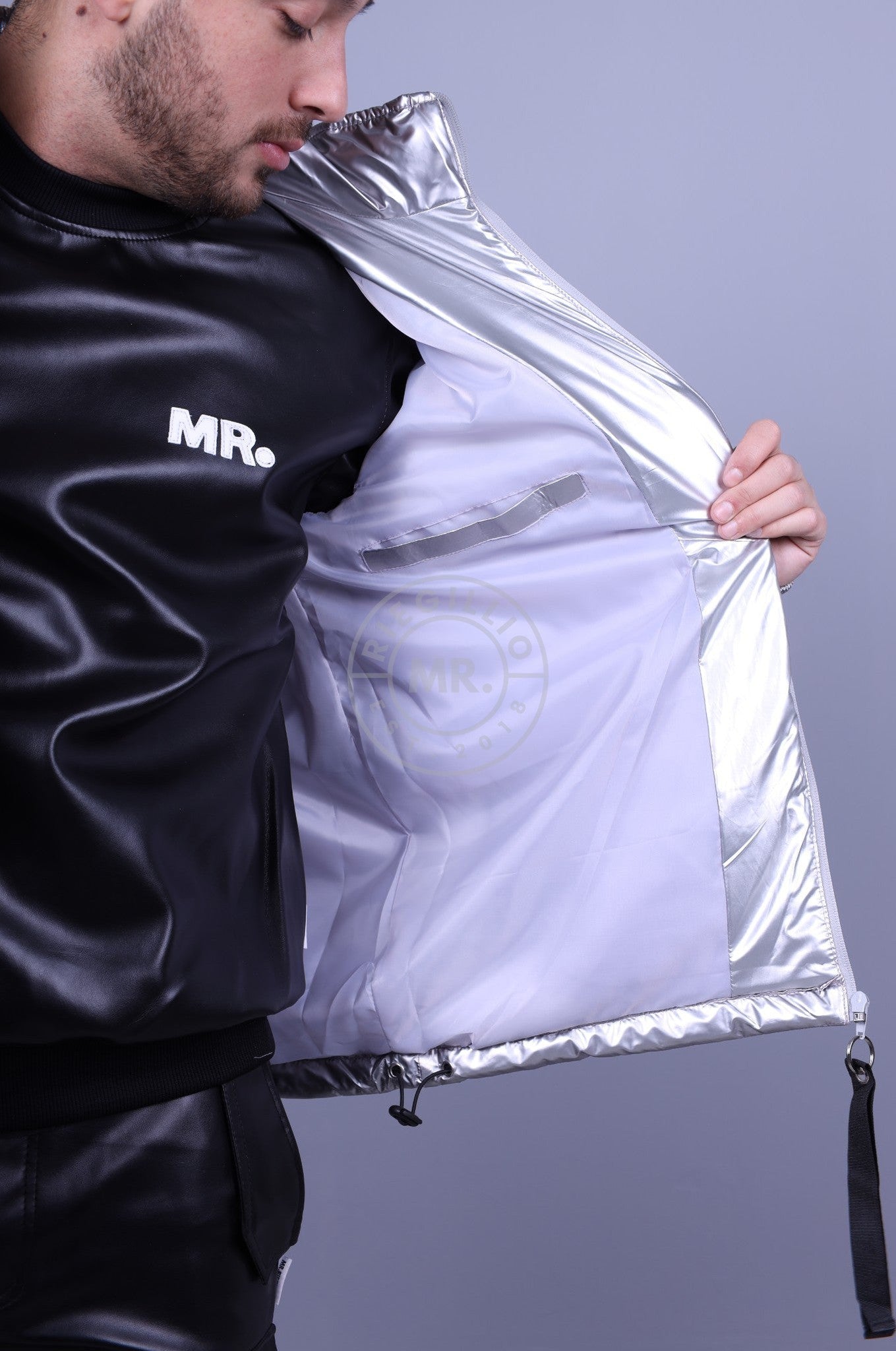 PVC Puffer Jacket - Silver at MR. Riegillio