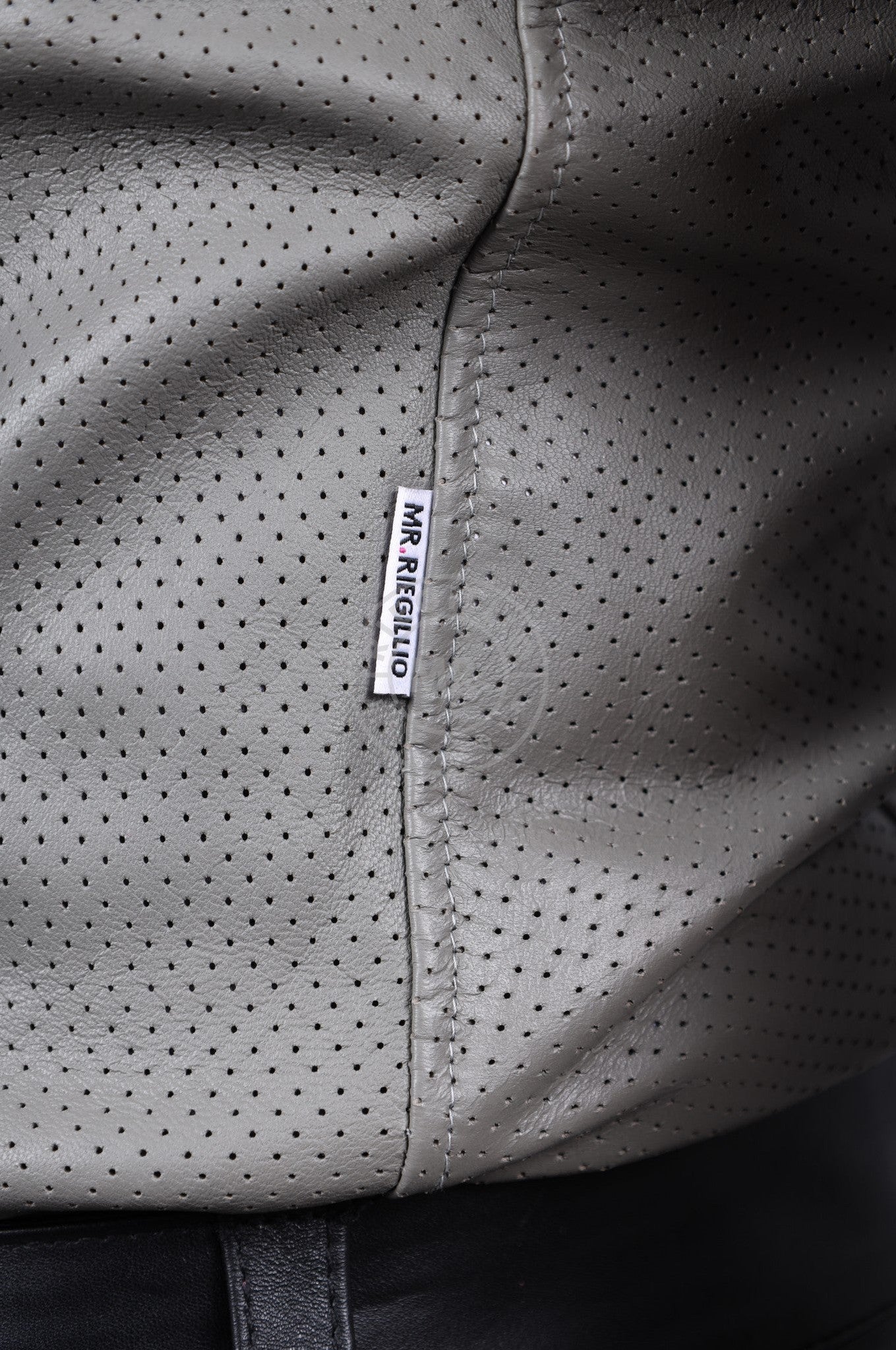 Ash Grey Leather Perforated Shirt-at MR. Riegillio