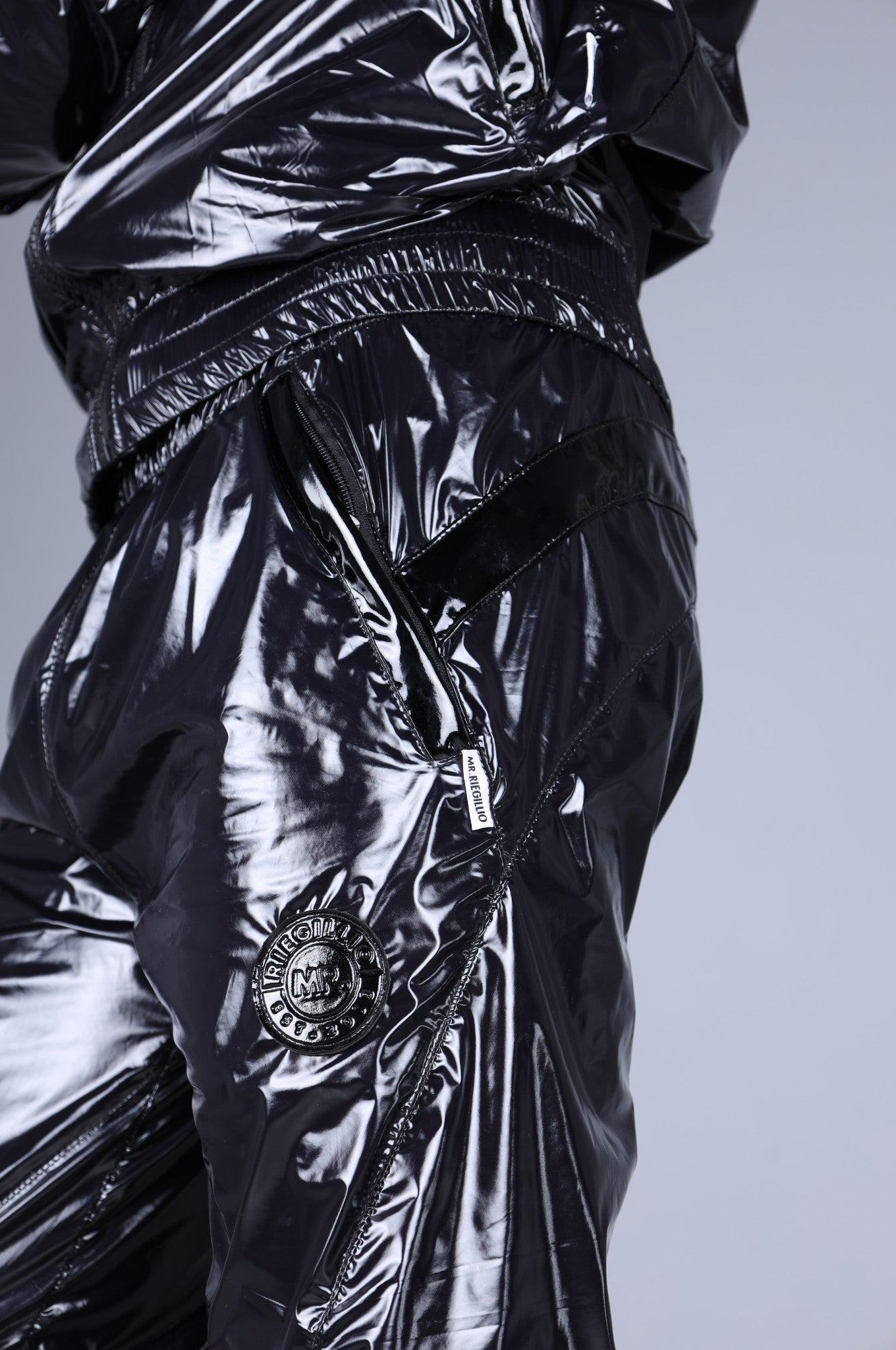 Shiny Nylon 24 Tracksuit Pants - Black at MR. Riegillio