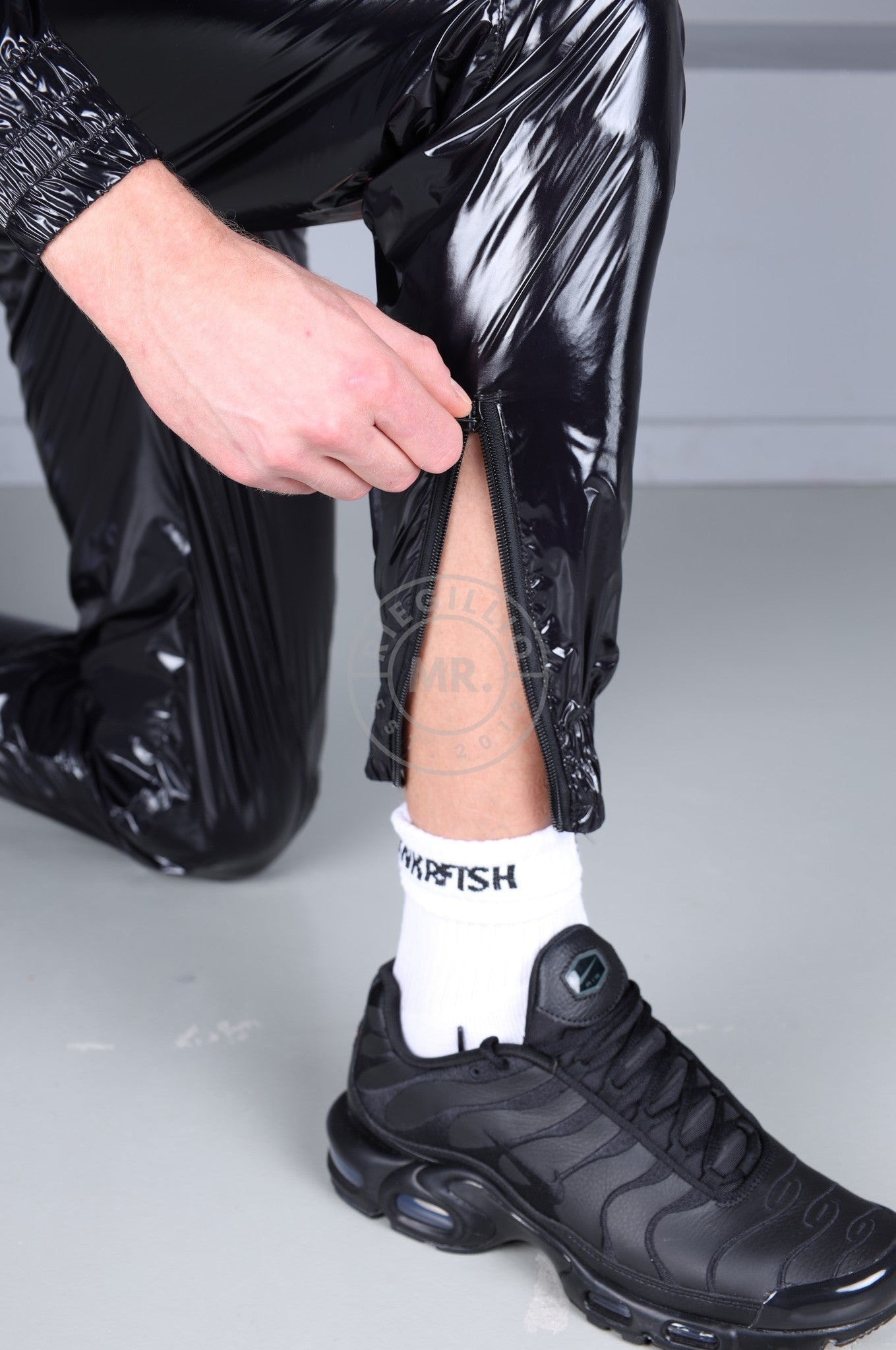 Shiny Nylon 24 Tracksuit Pants - Black at MR. Riegillio
