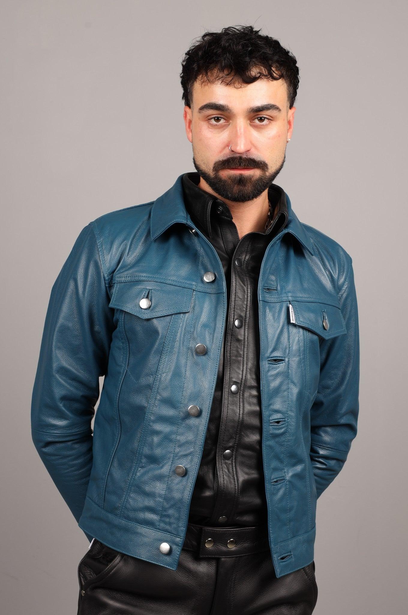Leather Trucker Jacket - Jeans Blue at MR. Riegillio