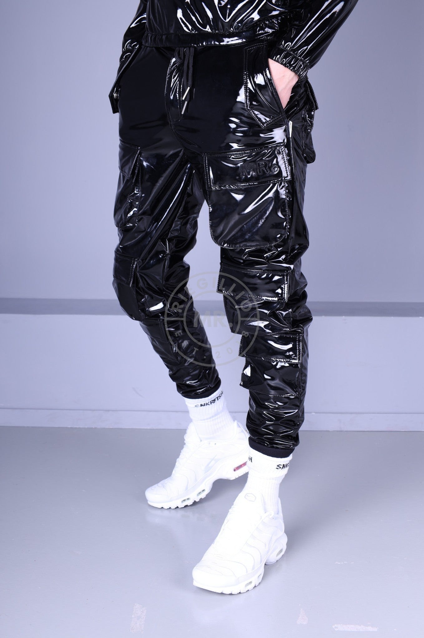 PVC Track Pants S-4XL, Black-White (NOW WITH POCKETS)