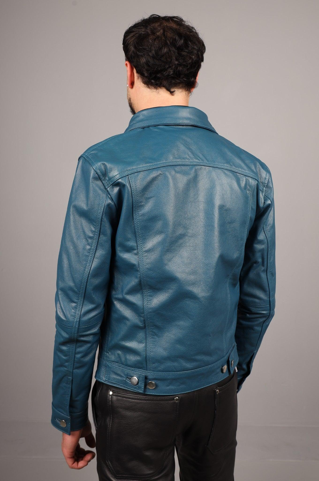 Leather Trucker Jacket - Jeans Blue at MR. Riegillio