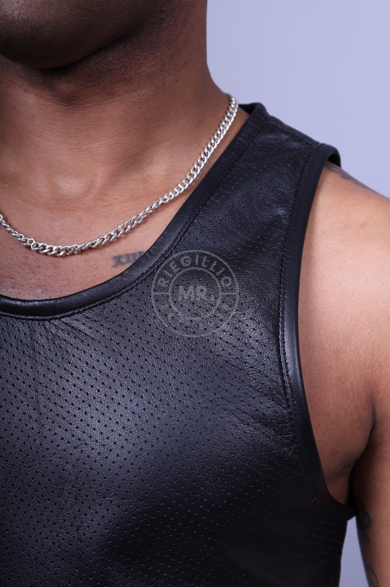 Black Leather Perforated Tank Top