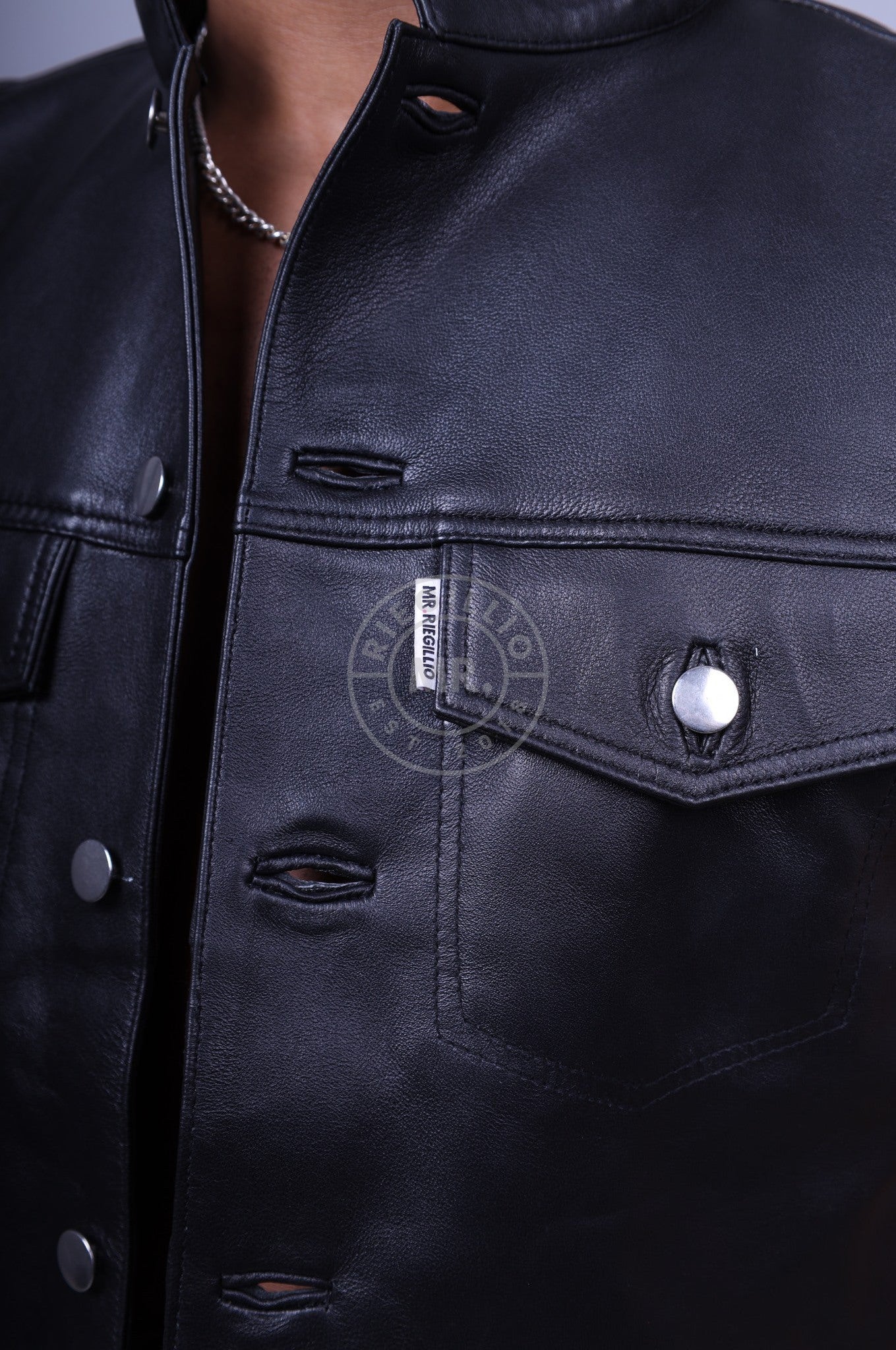 Black Leather Trucker Sleeveless Cropped Jacket