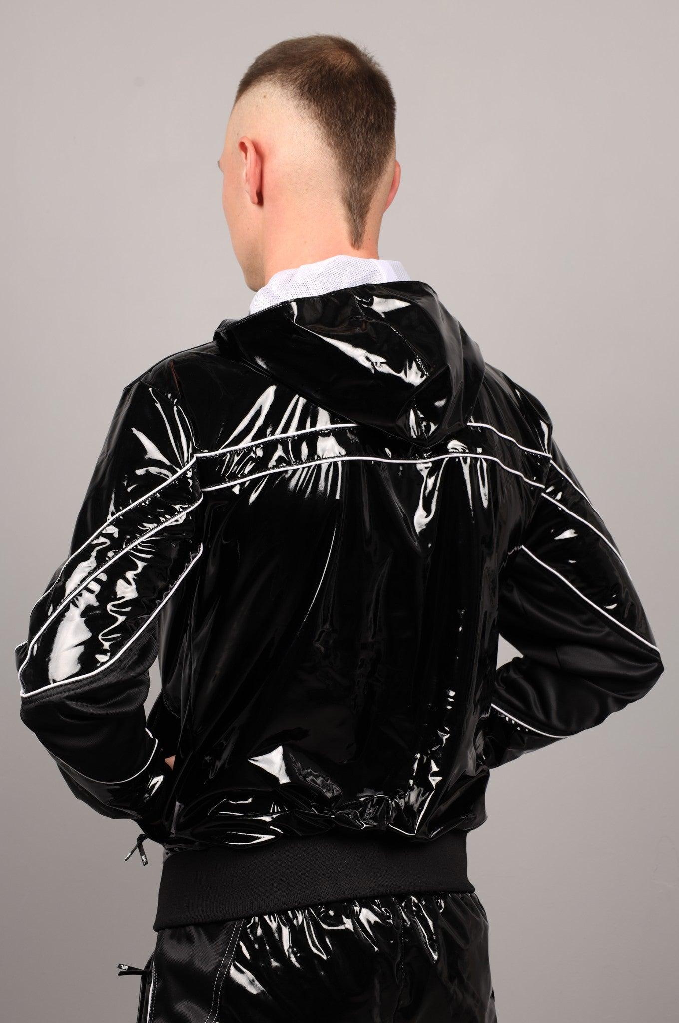 PVC 24 Tracksuit Hooded Jacket - Black with White Piping at MR. Riegillio