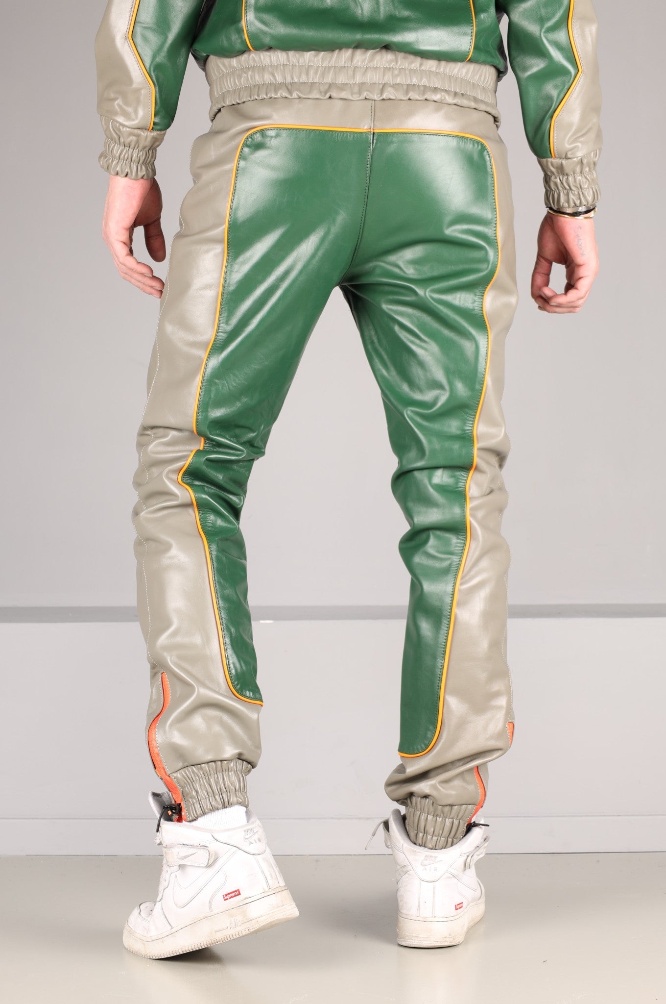 Leder-Jogginghose – Grün/Grau