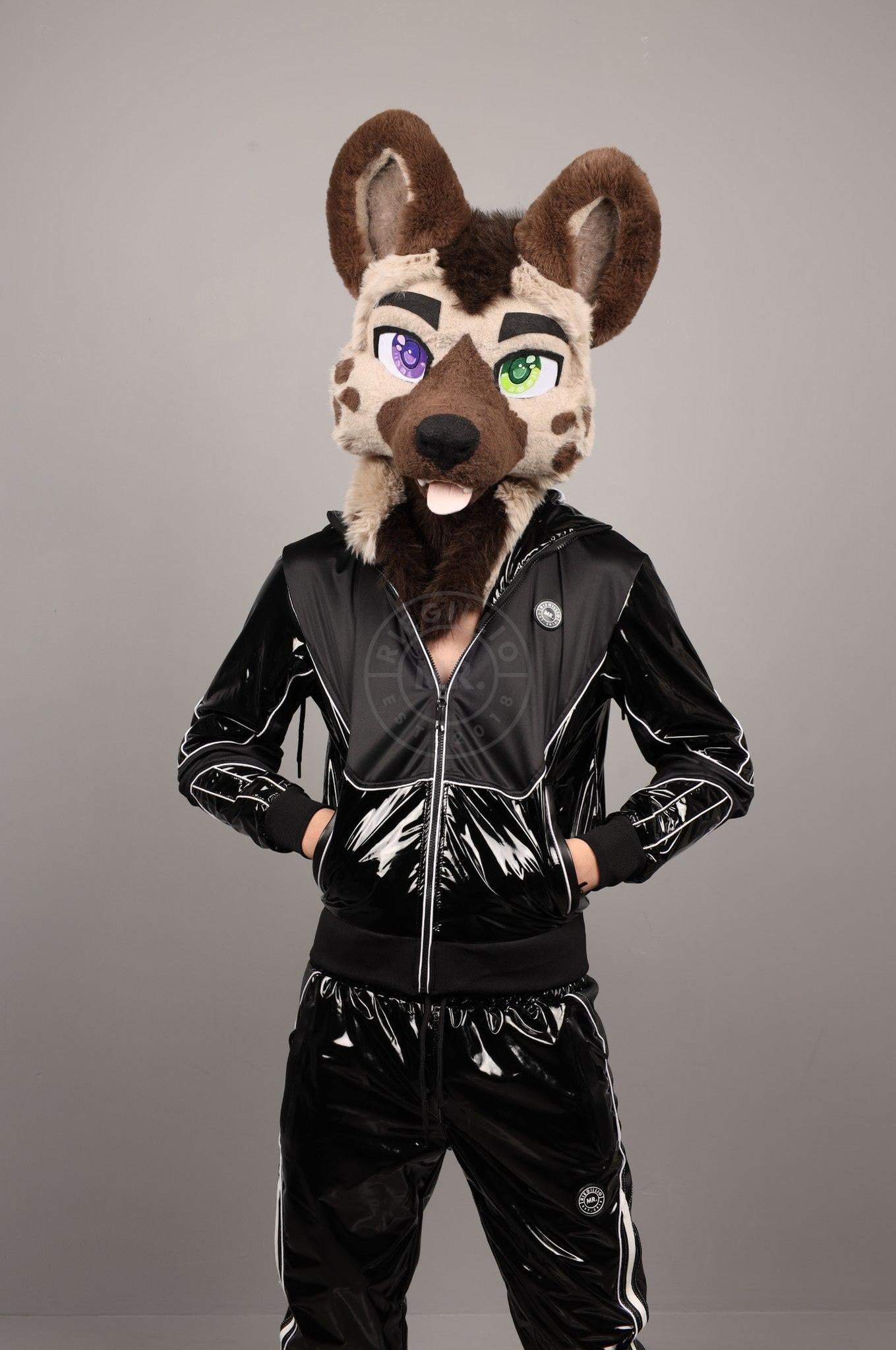 PVC 24 Tracksuit Hooded Jacket - Black with White Piping at MR. Riegillio