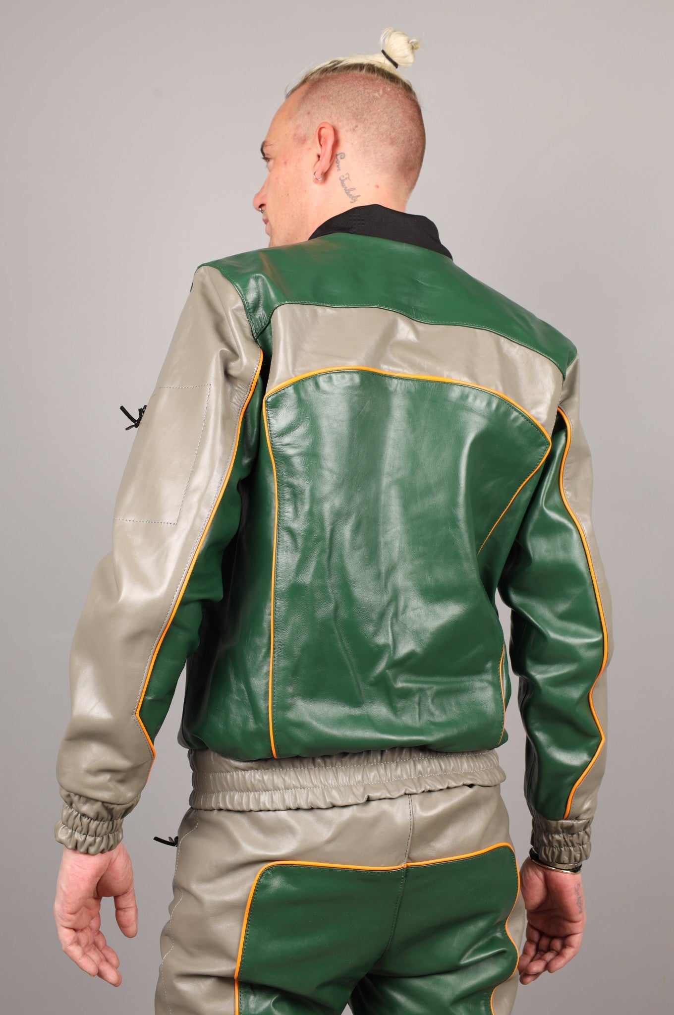 Leder-Trainingsanzugjacke - Grün/Grau