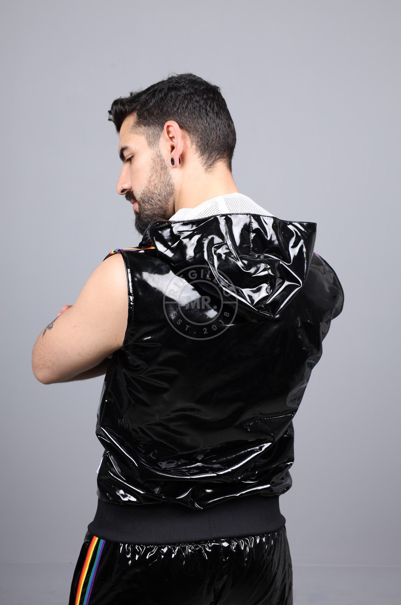 Black PVC Sleeveless Tracksuit Jacket - PROUD at MR. Riegillio