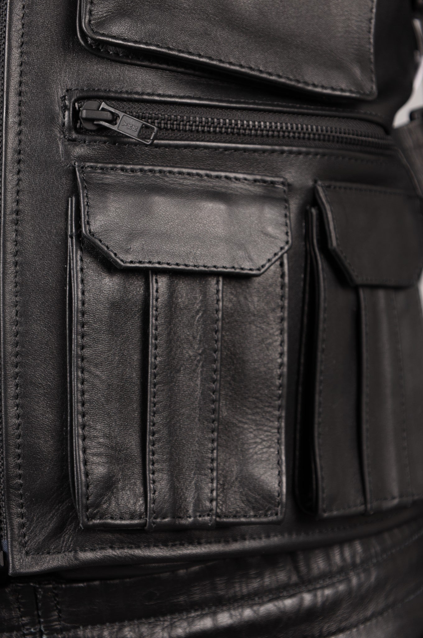 Black Leather Utility Vest