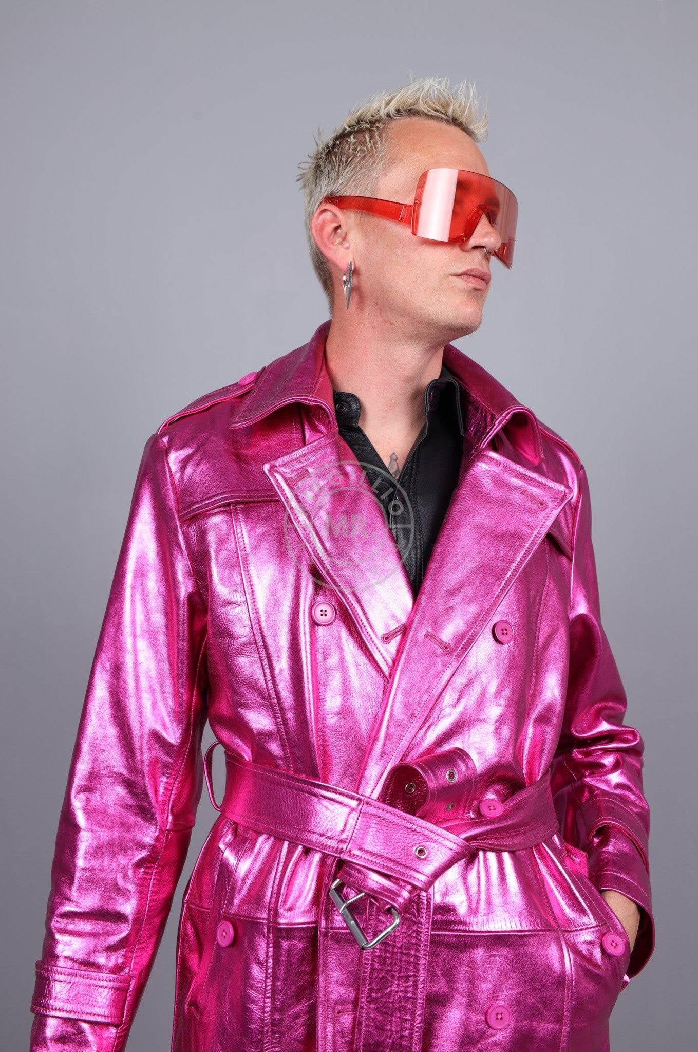 Metallic Leather Trench Coat - Pink at MR. Riegillio