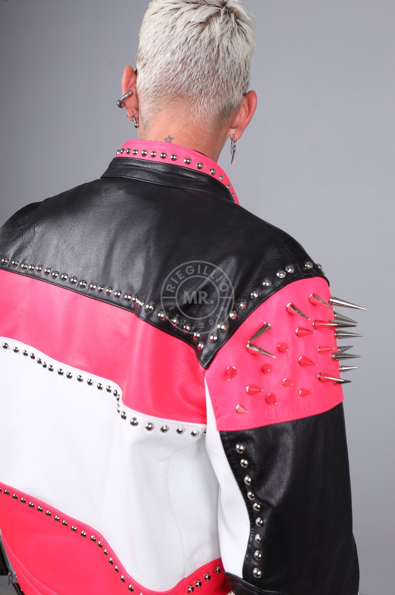 Pink spiked leather jacket hotsell