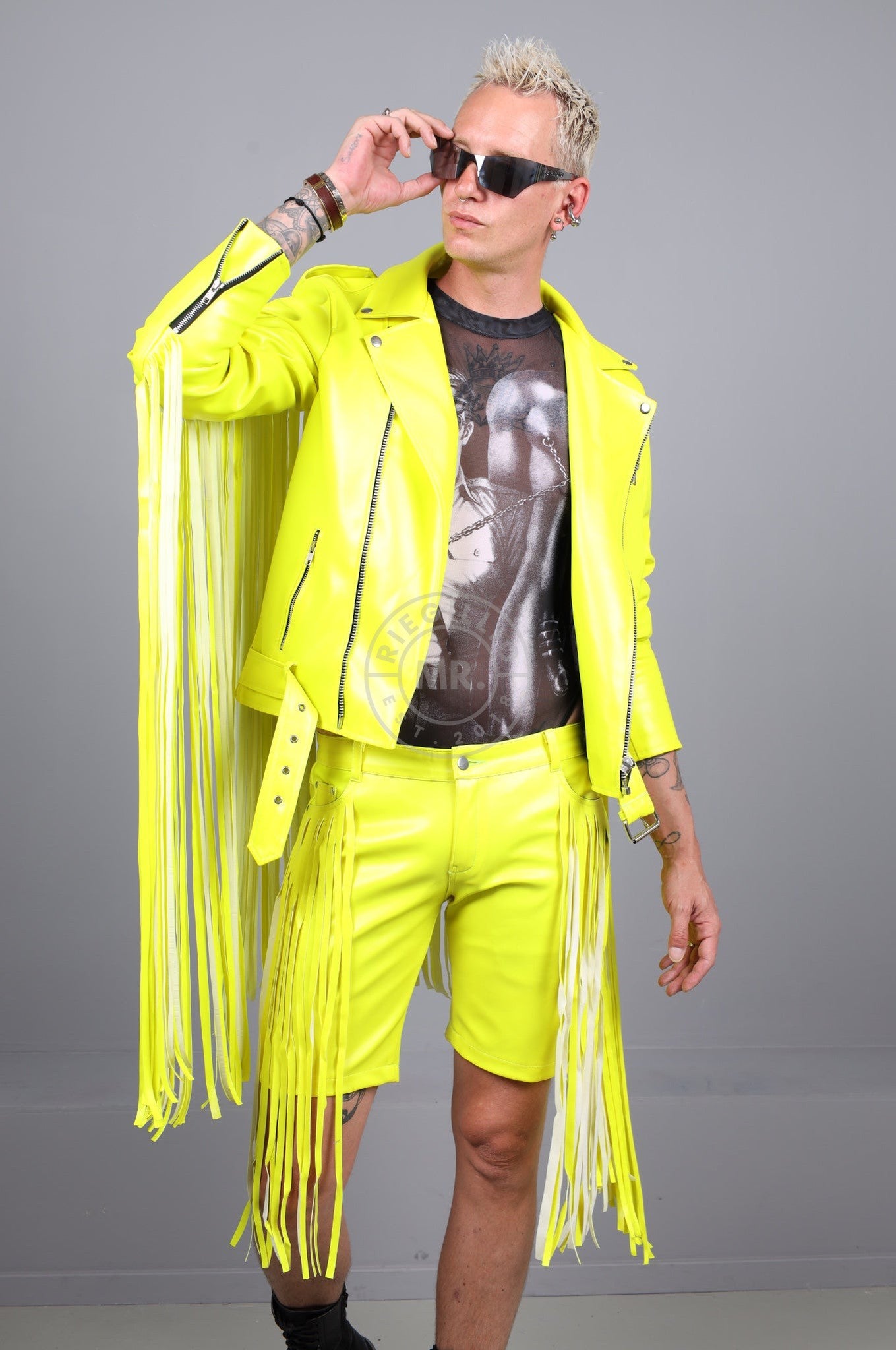 MR. Fringe Biker Jacket - Neon Yellow at MR. Riegillio