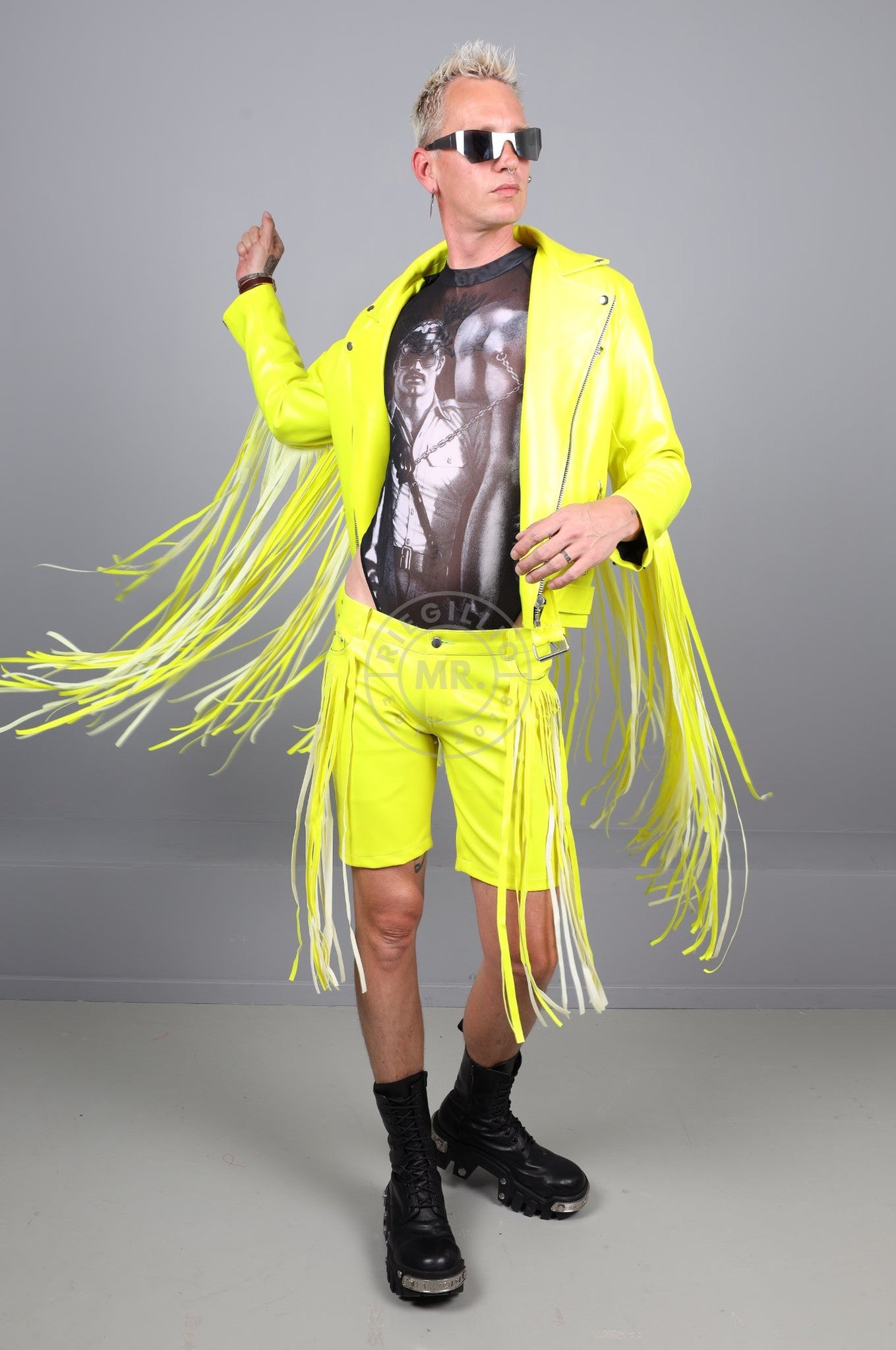 MR. Fringe Biker Jacket - Neon Yellow at MR. Riegillio