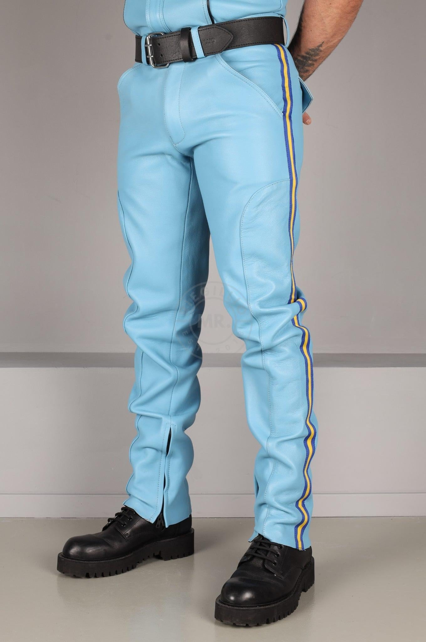 Leather Police Pants NY - Turquoise at MR. Riegillio