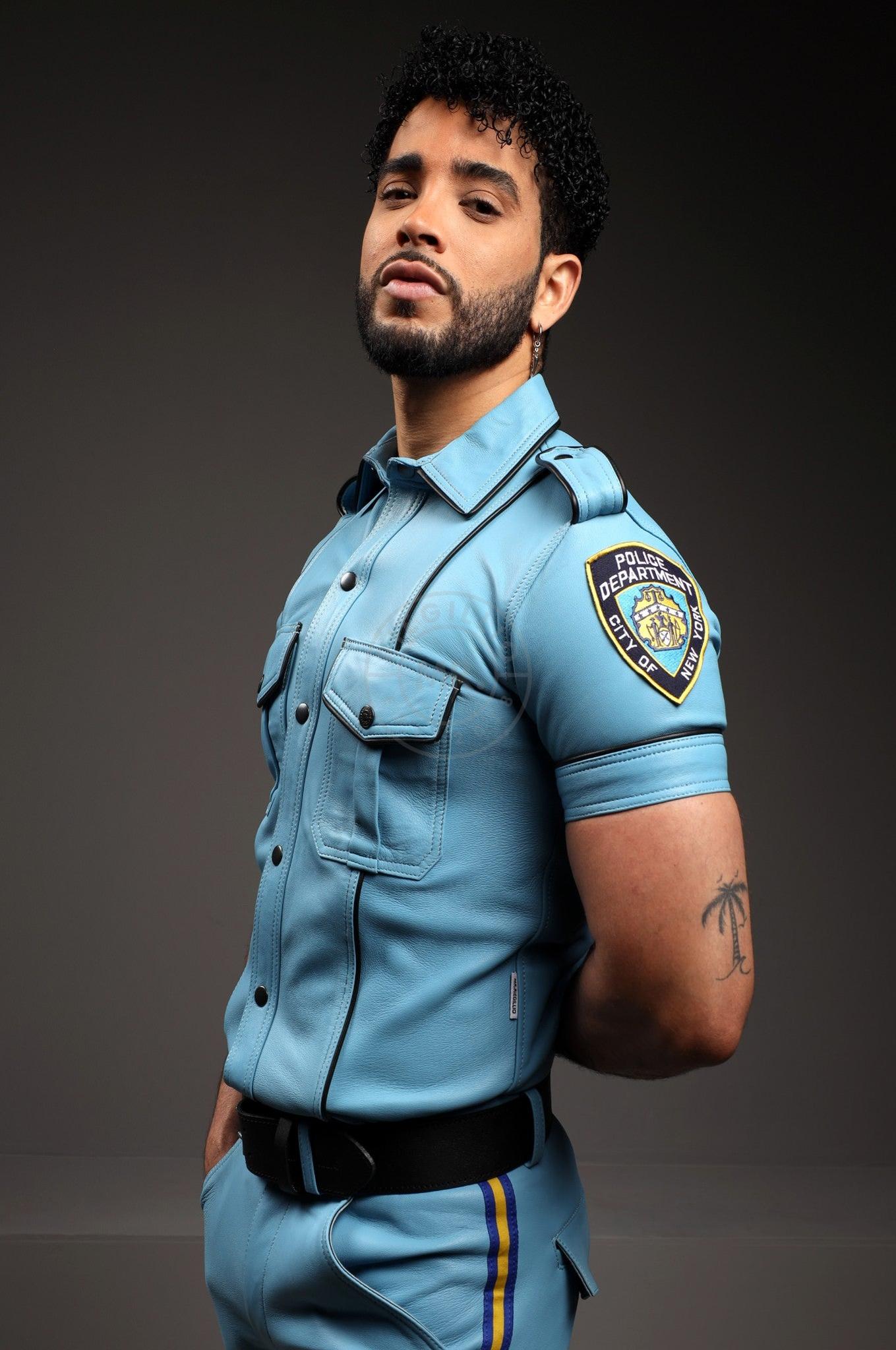 Leather Police Shirt NY - Turquoise at MR. Riegillio