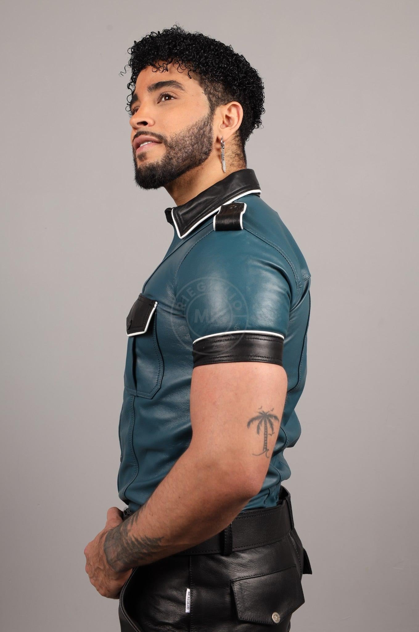 Colored Leather Shirt - Jeans Blue at MR. Riegillio