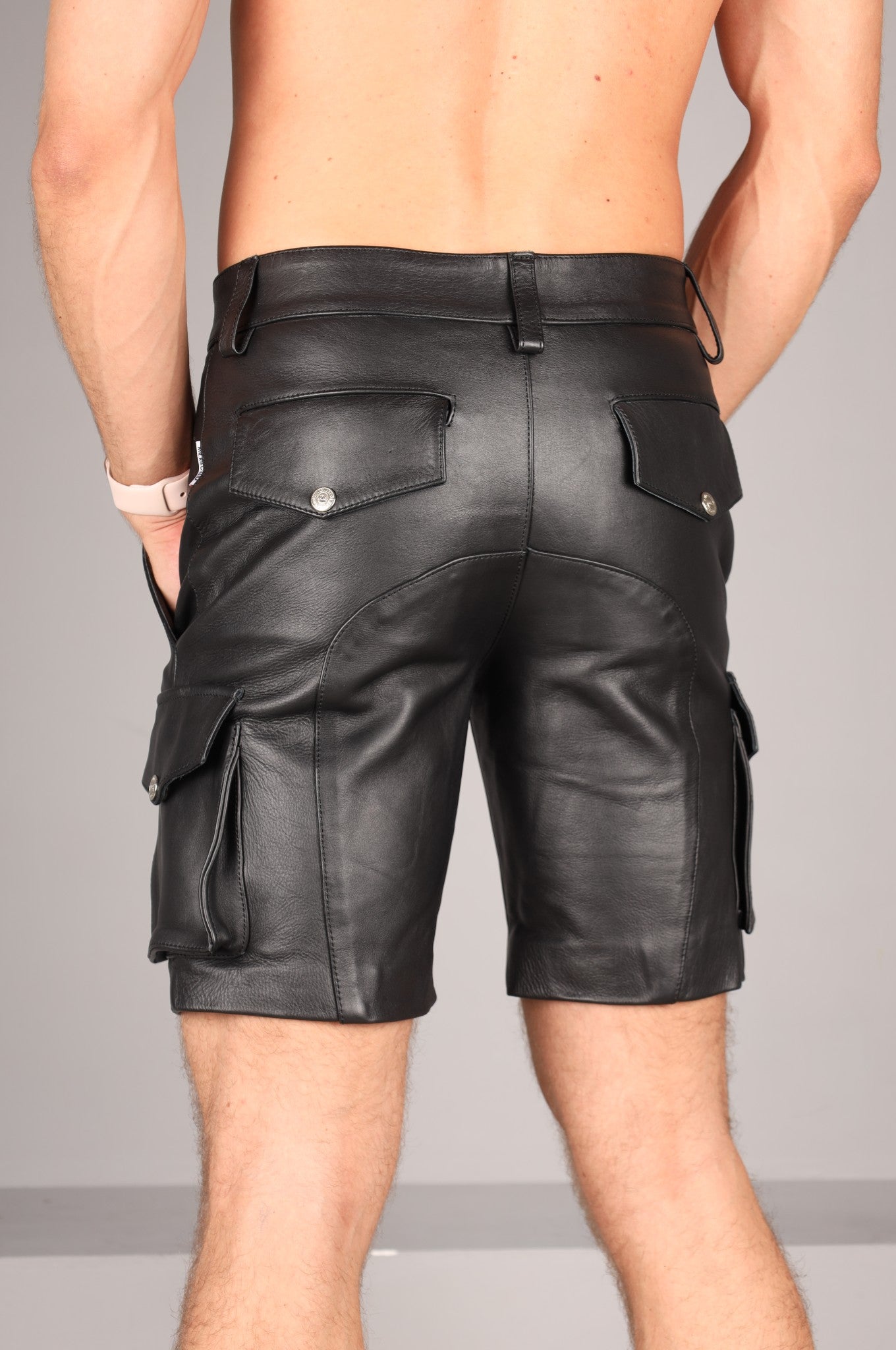 Black Leather Cargo Short by MR. Riegillio