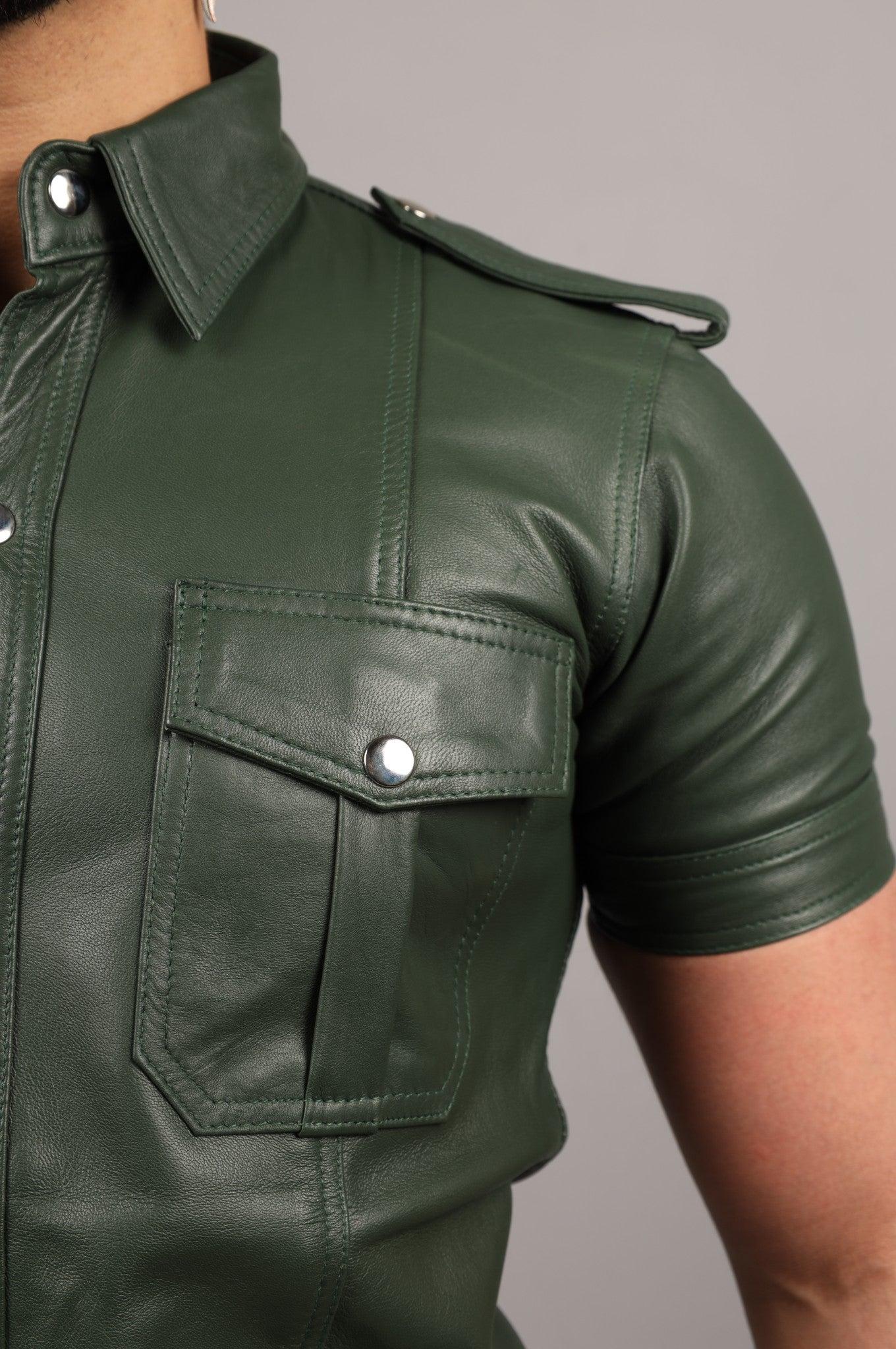 Dark Green Leather Shirt at MR. Riegillio