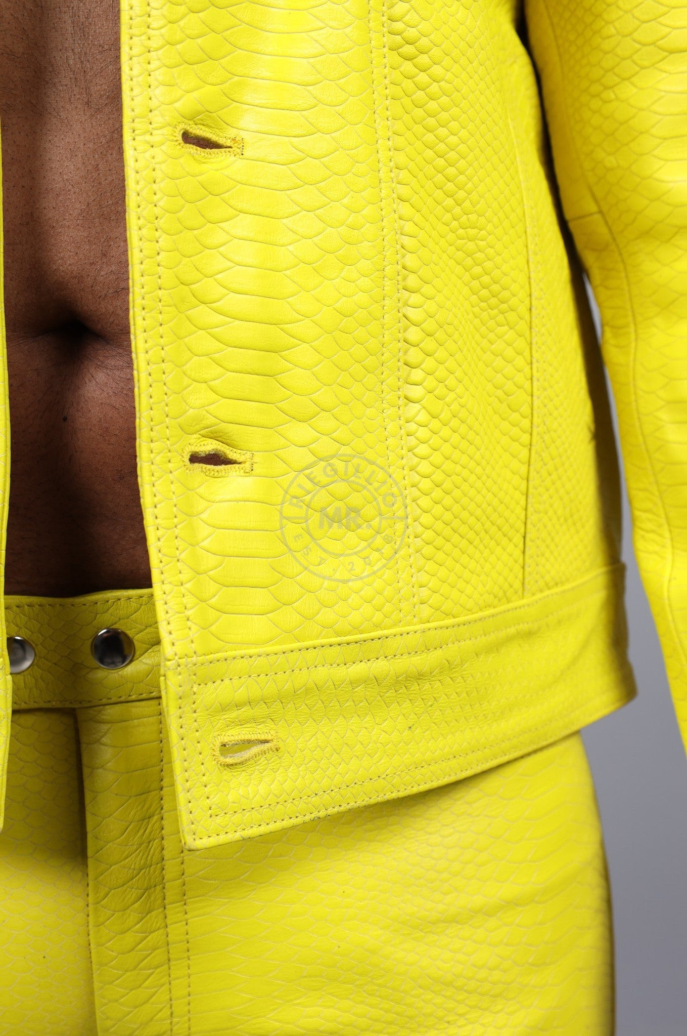 Leather Snake Trucker Jacket - Neon Yellow at MR. Riegillio