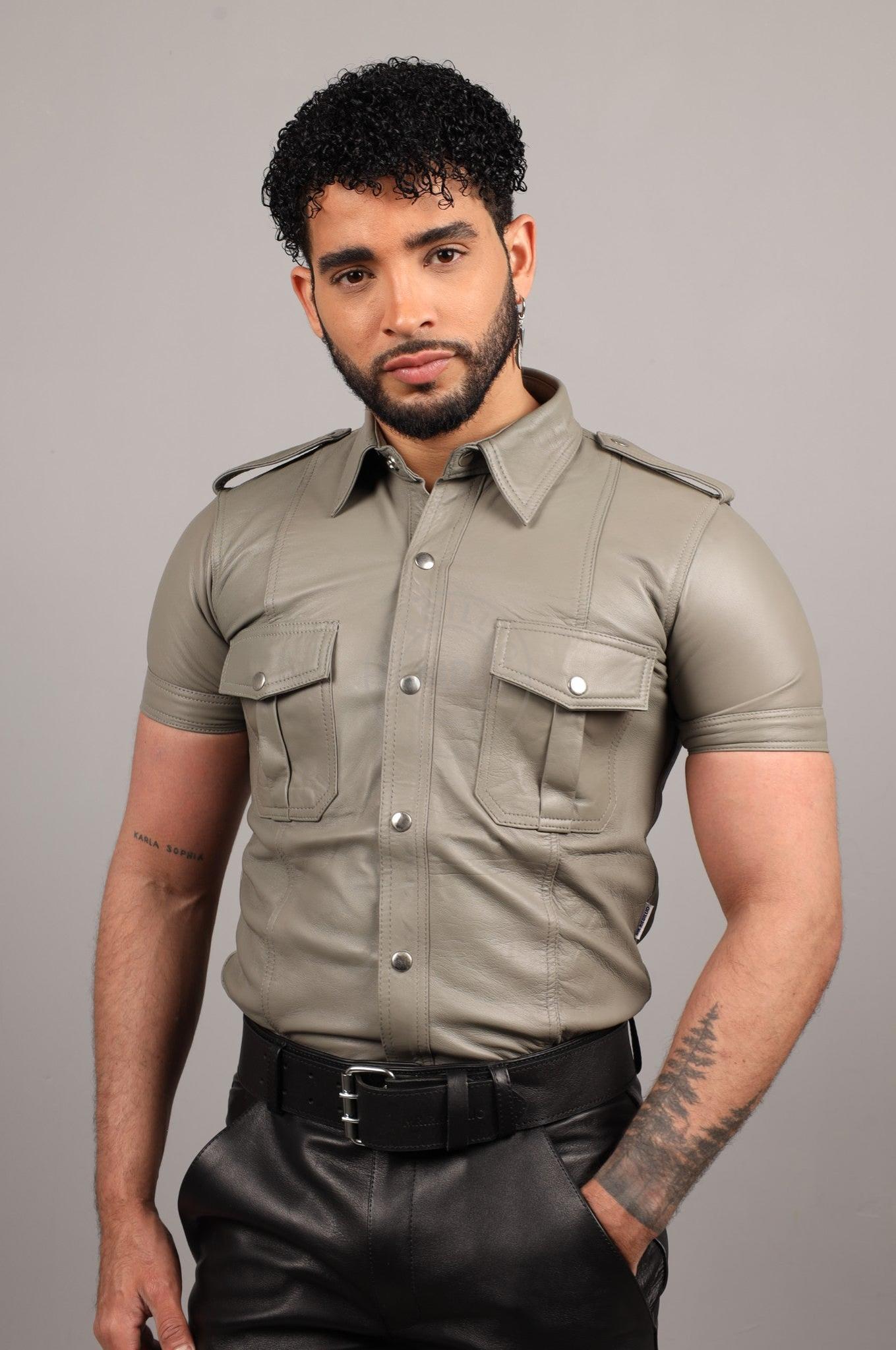 Grey Leather Shirt at MR. Riegillio