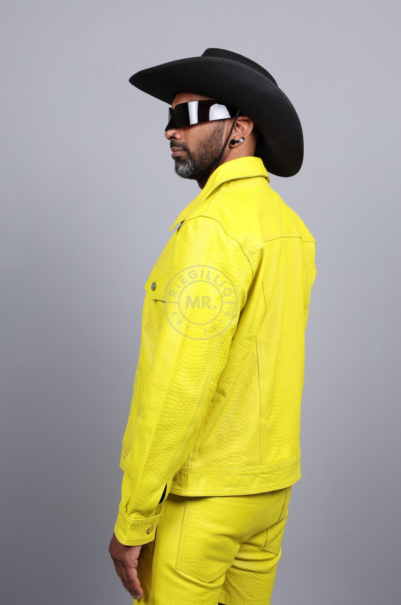 Leather Snake Trucker Jacket - Neon Yellow at MR. Riegillio