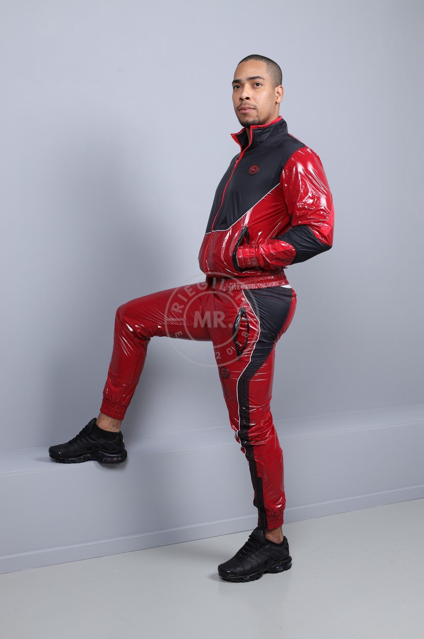 Shiny Nylon 24 Tracksuit Pants - Red at MR. Riegillio