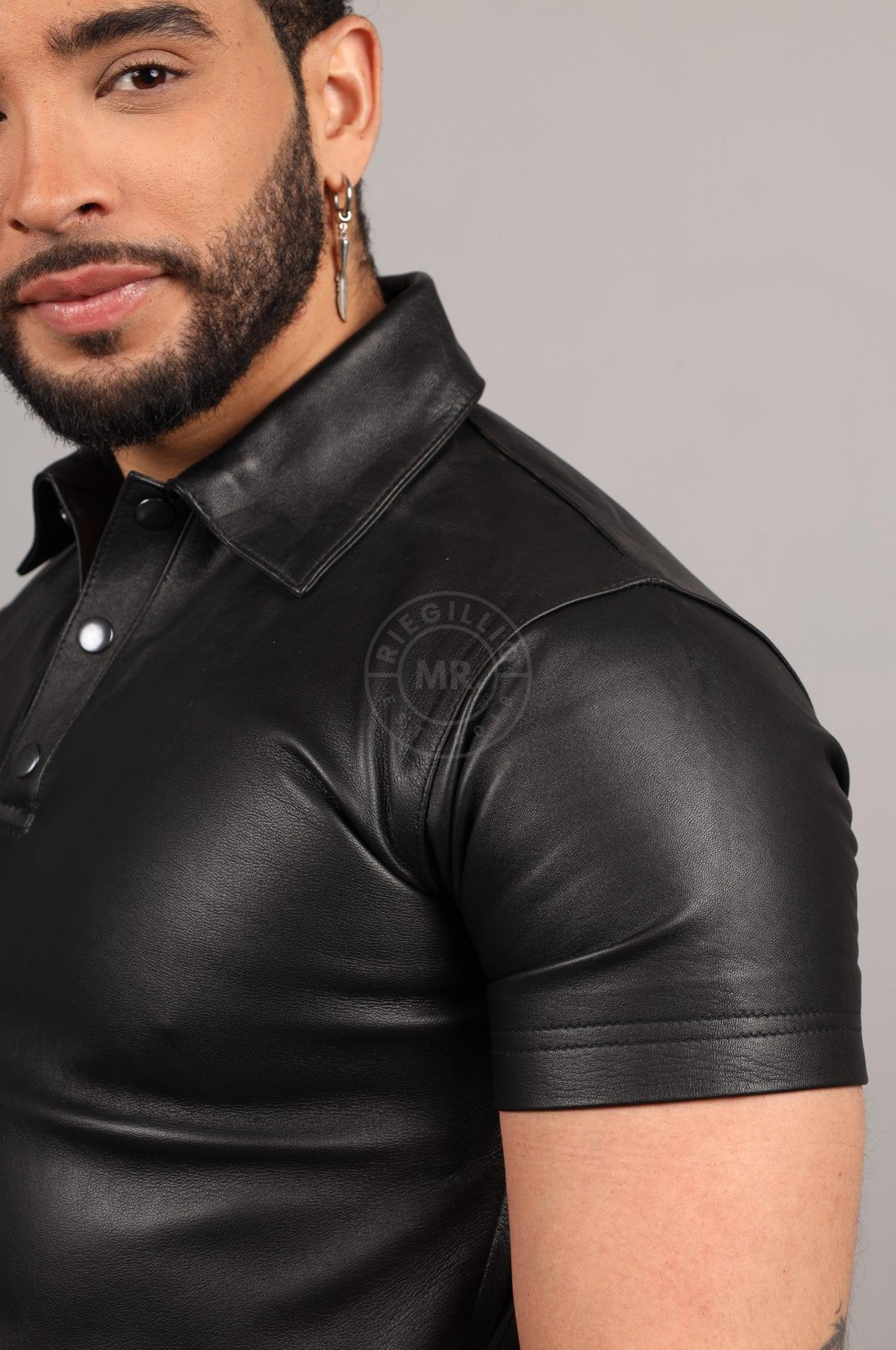 Black Leather Polo - Plain Black at MR. Riegillio