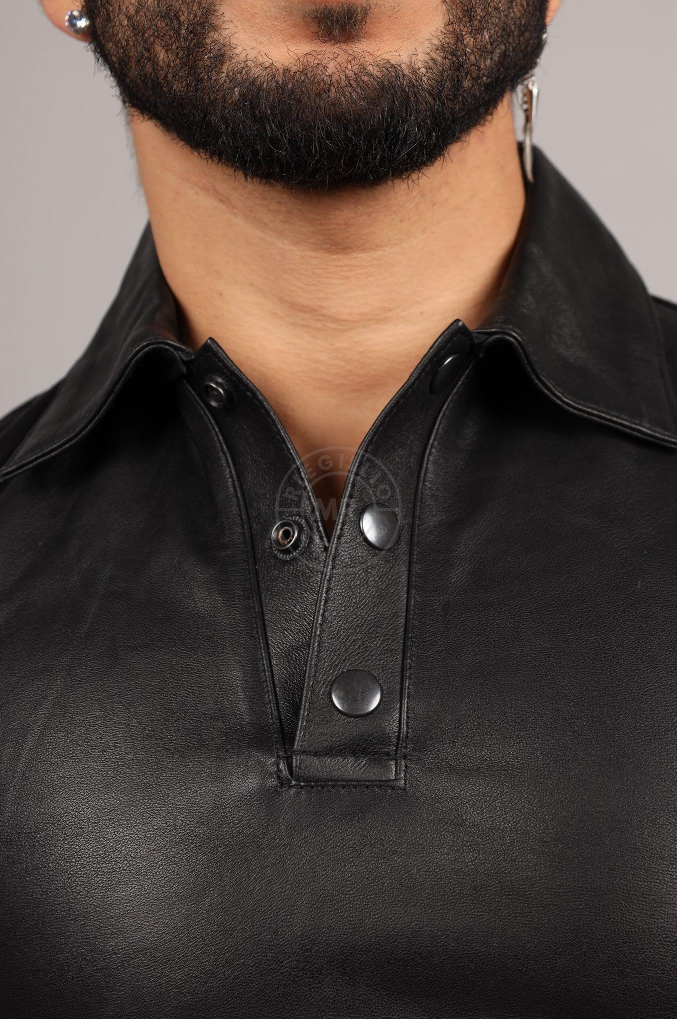 Black Leather Polo - Plain Black at MR. Riegillio