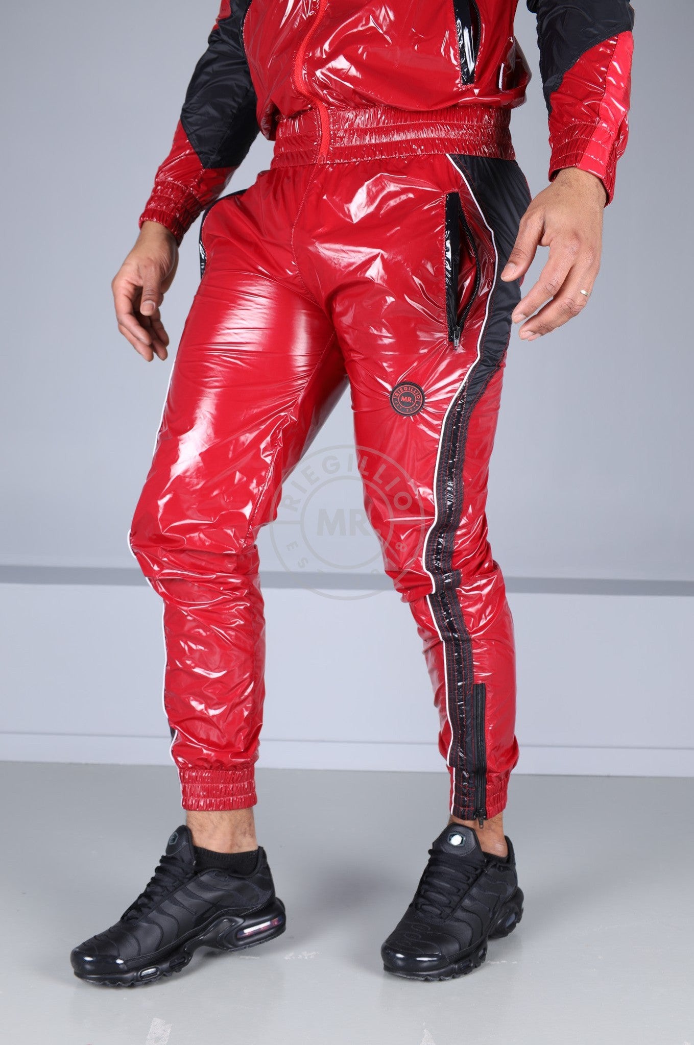 Shiny Nylon 24 Tracksuit Pants - Red-at MR. Riegillio