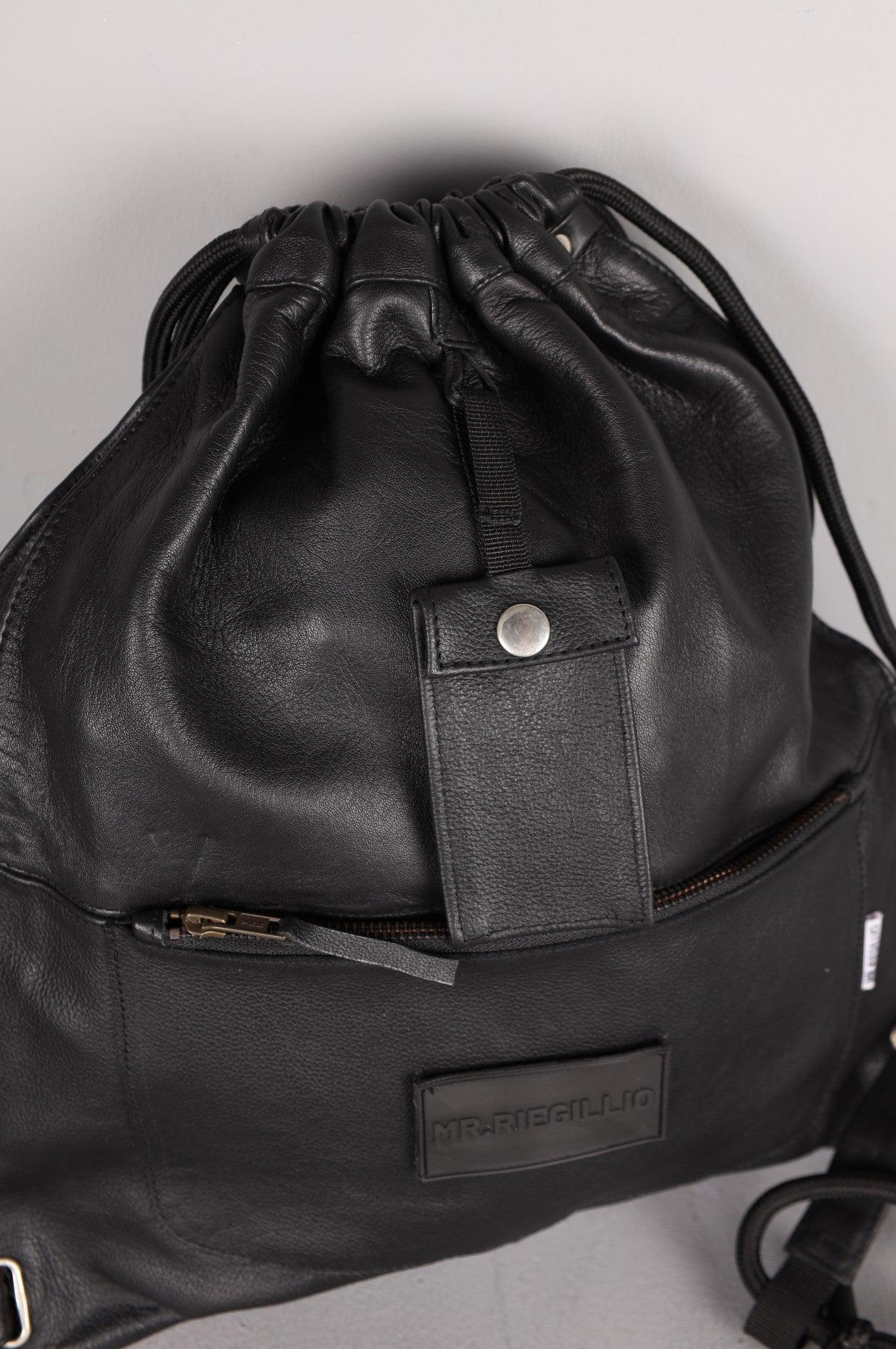 Leather Backpack Full Black - Velcro Patch at MR. Riegillio