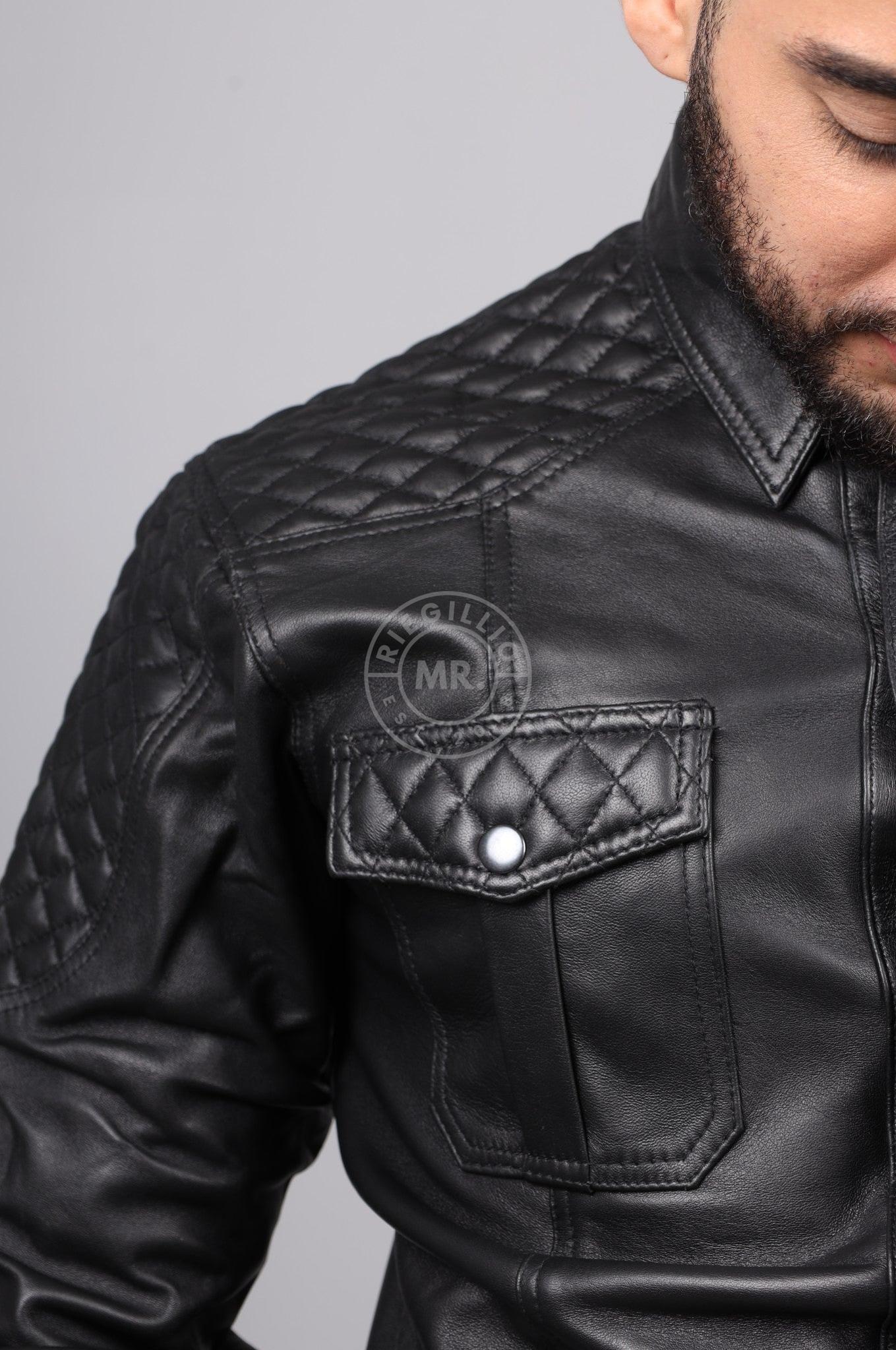 Black Leather Padded Shirt - Long Sleeve at MR. Riegillio