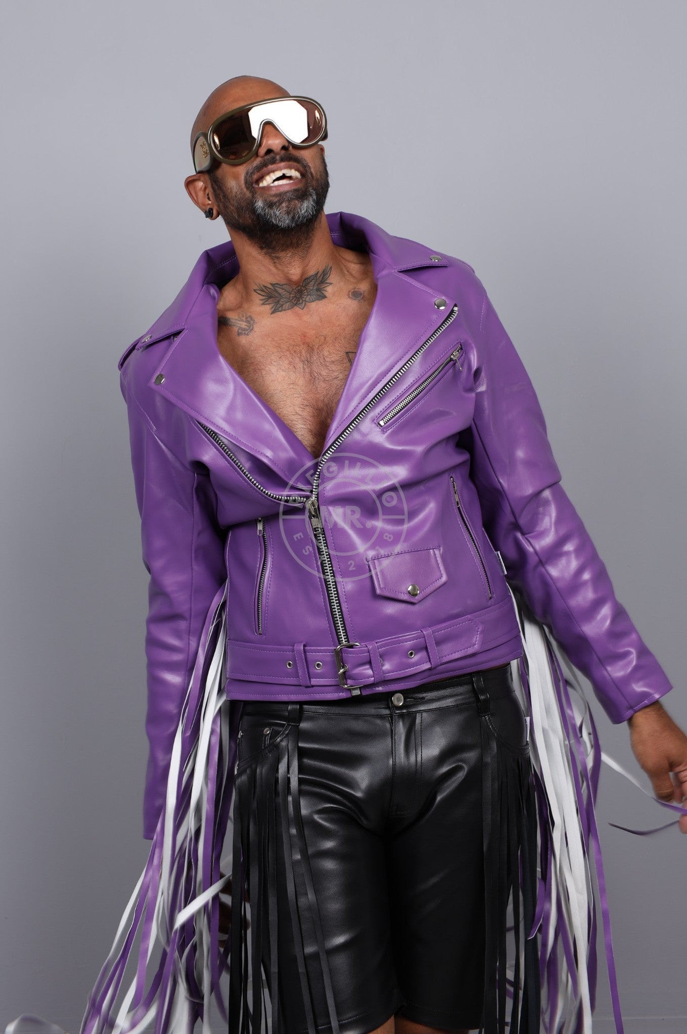 MR. Fringe Biker Jacket Purple at MR. Riegillio