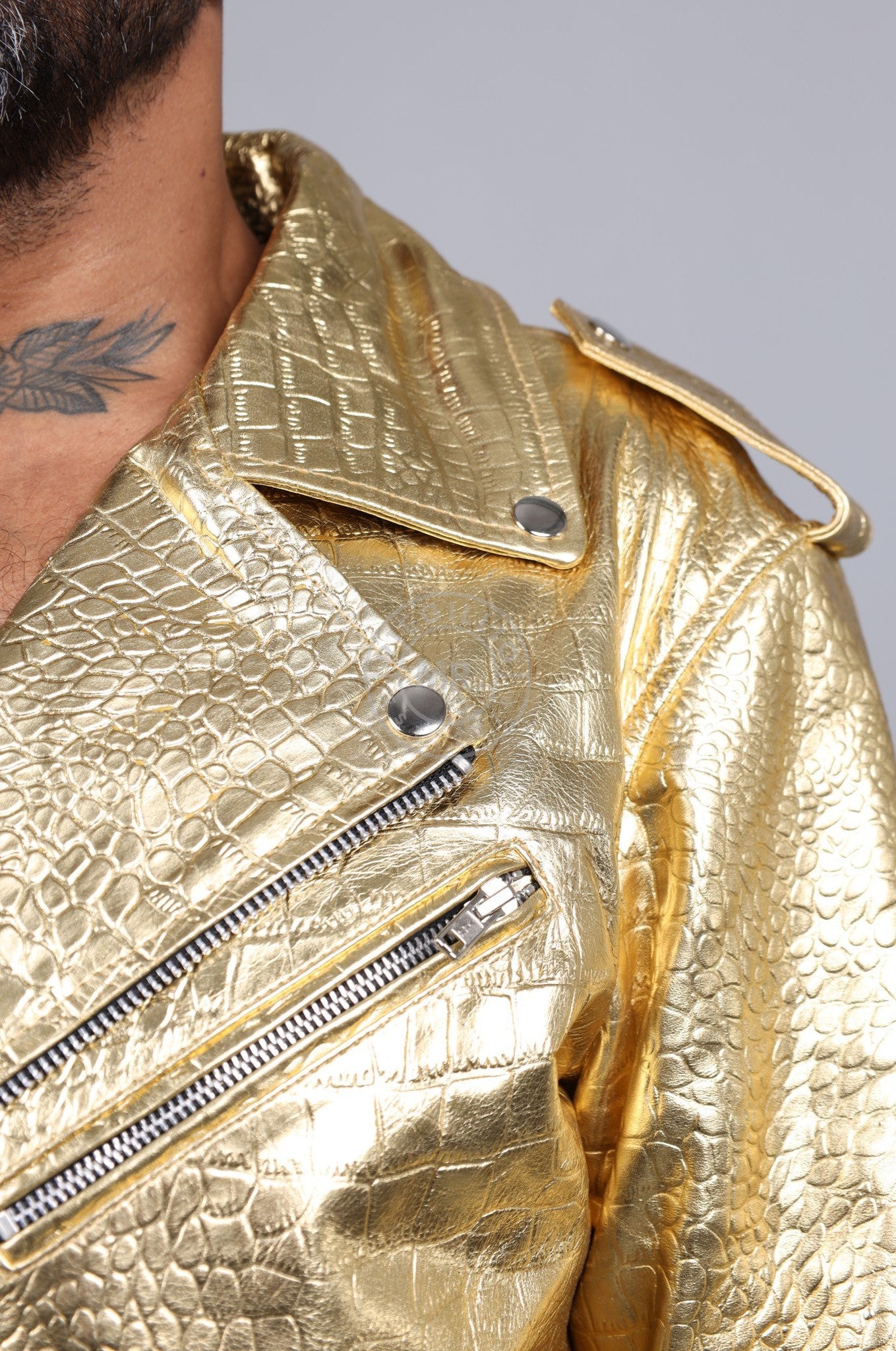 Metallic Leather Snake Biker Jacket - Gold at MR. Riegillio