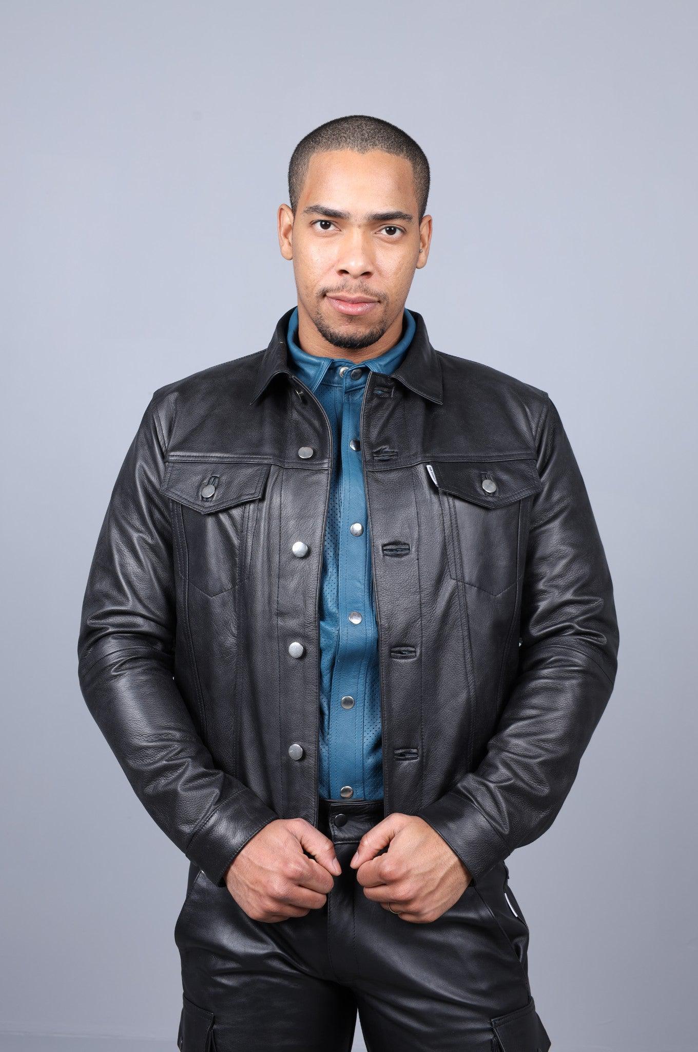 Leather Trucker Jacket - Black at MR. Riegillio