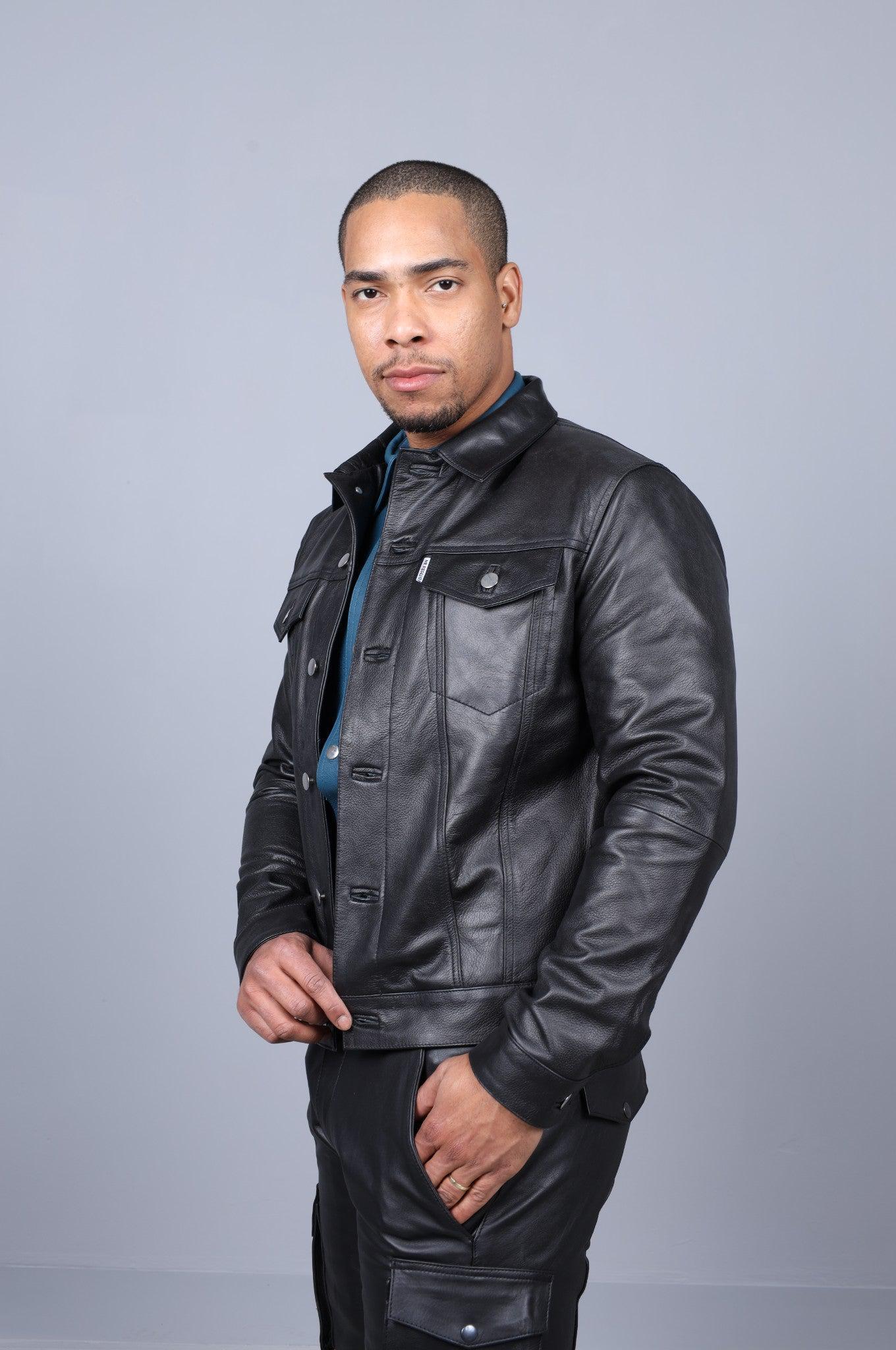 Leather Trucker Jacket - Black at MR. Riegillio
