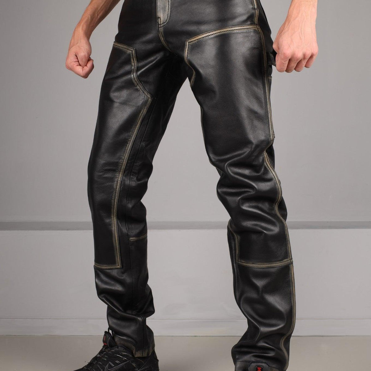 Black Washed Leather Worker Pants by MR. Riegillio