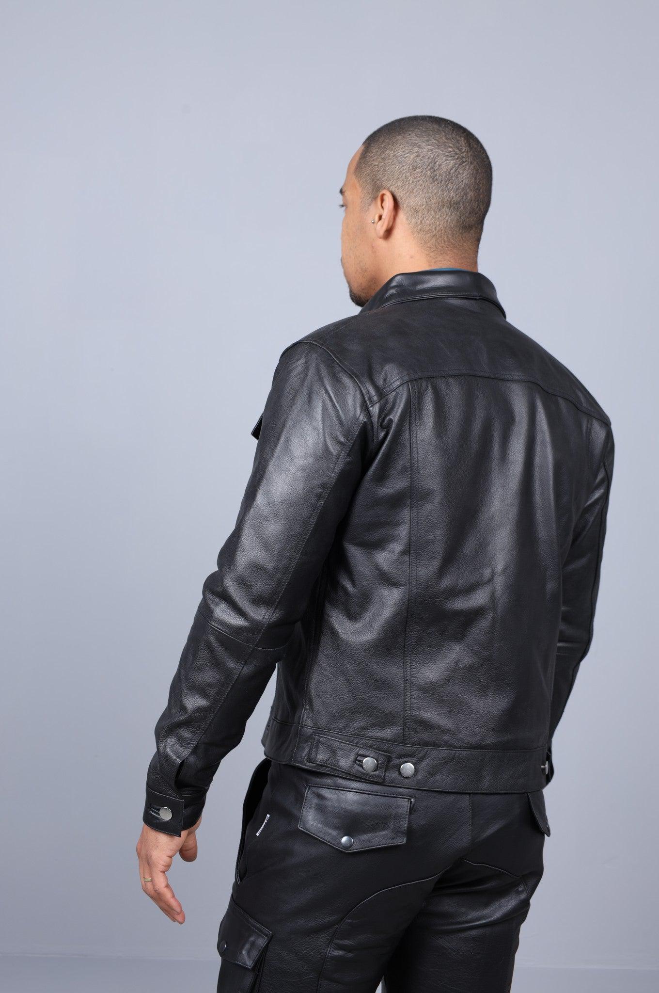 Leather Trucker Jacket - Black at MR. Riegillio