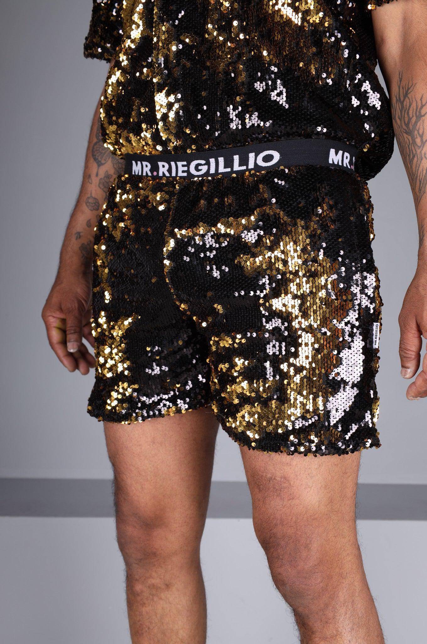 Black/Gold Sequin Logo Short *STORE ONLY* at MR. Riegillio