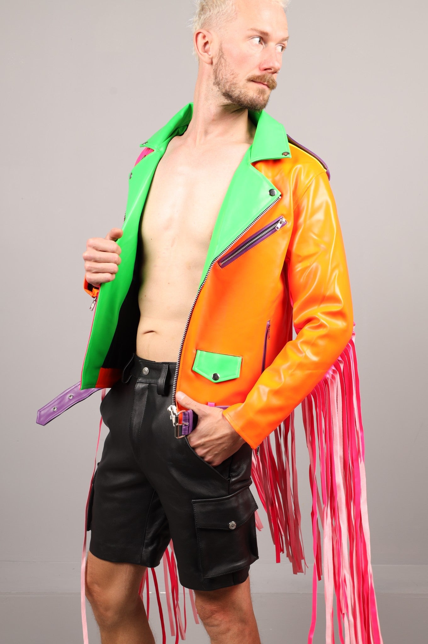 MR. Fringe Biker Jacket - Multi at MR. Riegillio