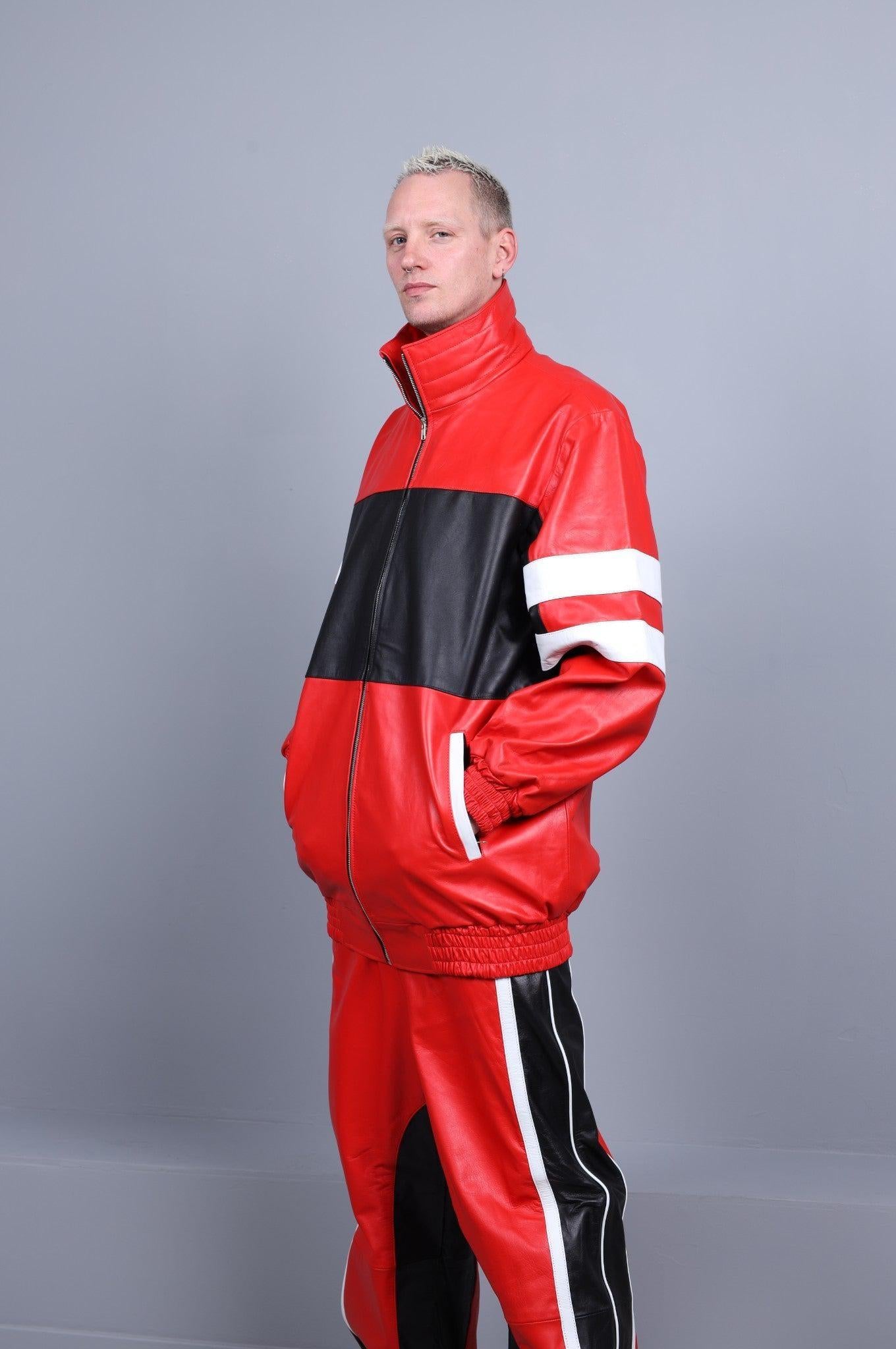 Xtreme Loose Leather Tracksuit Jacket at MR. Riegillio