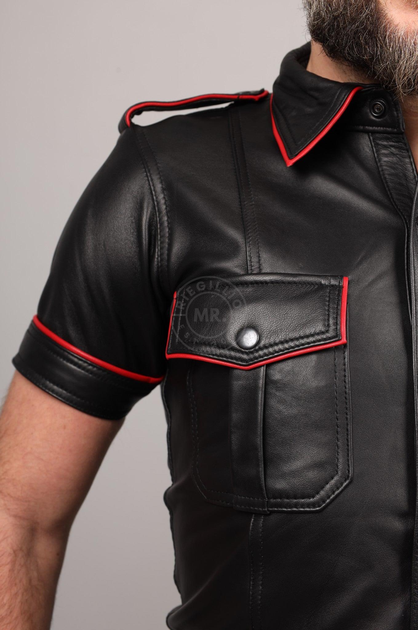 Black Leather Shirt - Red Piping at MR. Riegillio