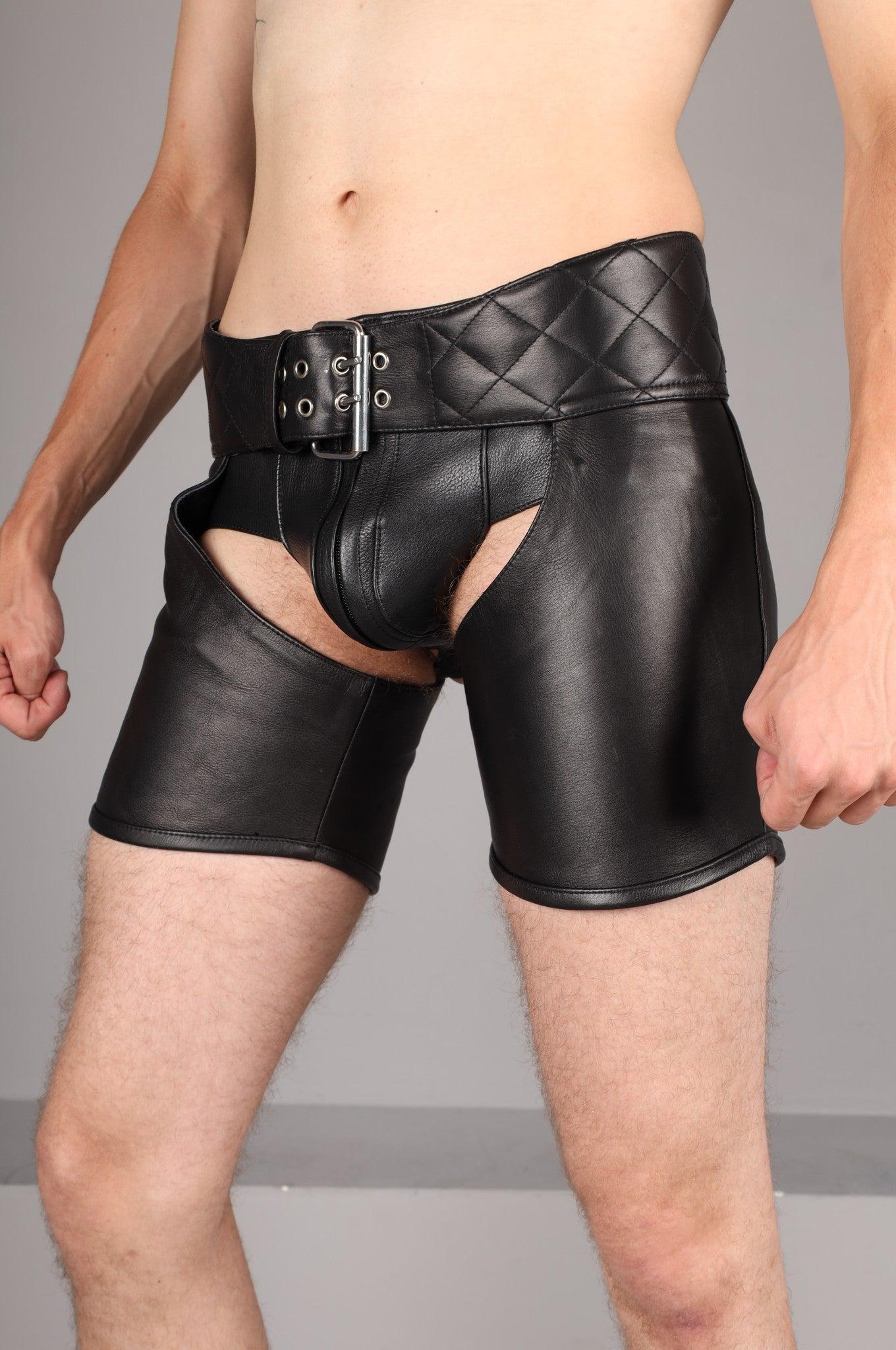 Black Leather Extra Short Chaps at MR. Riegillio