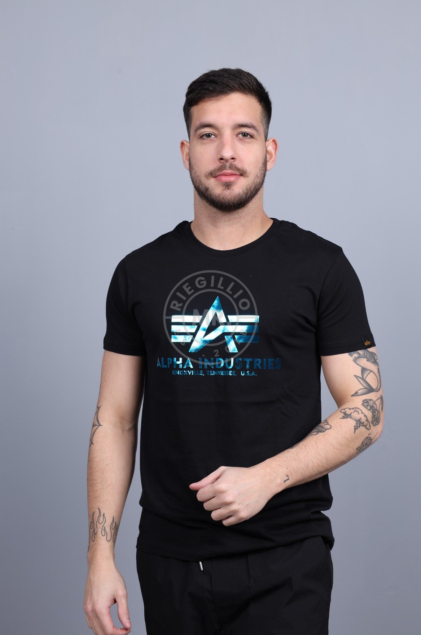 Alpha Industries Basic T-Shirt Foliendruck - Schwarz / Blau