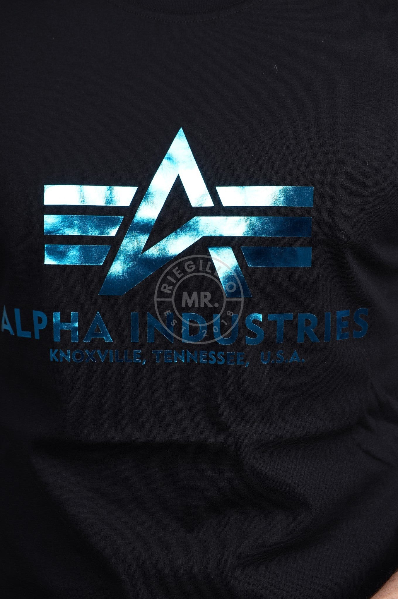 Alpha Industries Basic T-Shirt Foil Print - Black / Blue-at MR. Riegillio