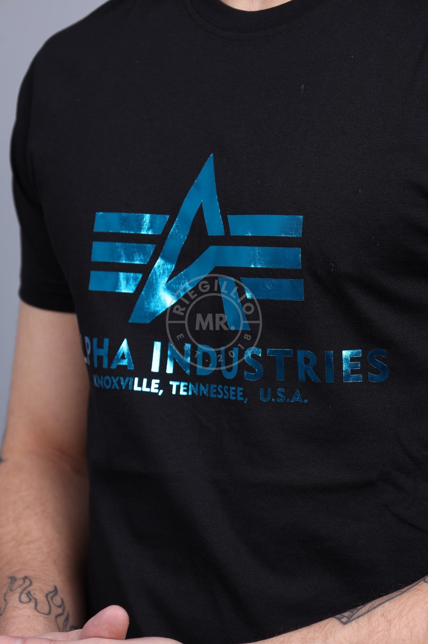Alpha Industries Basic T-Shirt Foil Print - Black / Blue