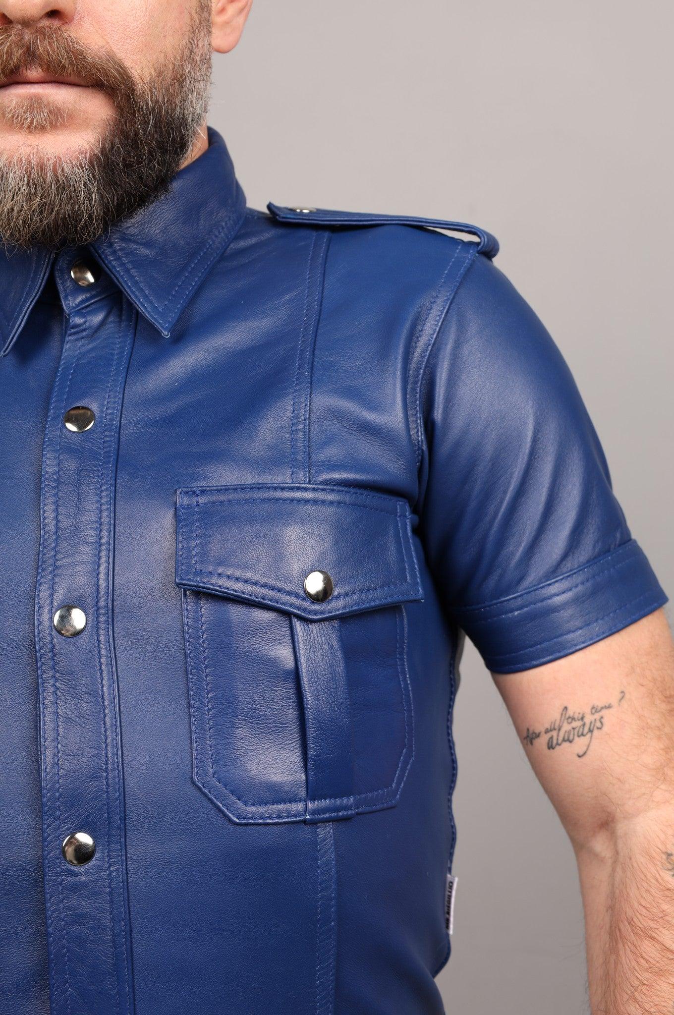 Kobalt Blue Leather Shirt at MR. Riegillio