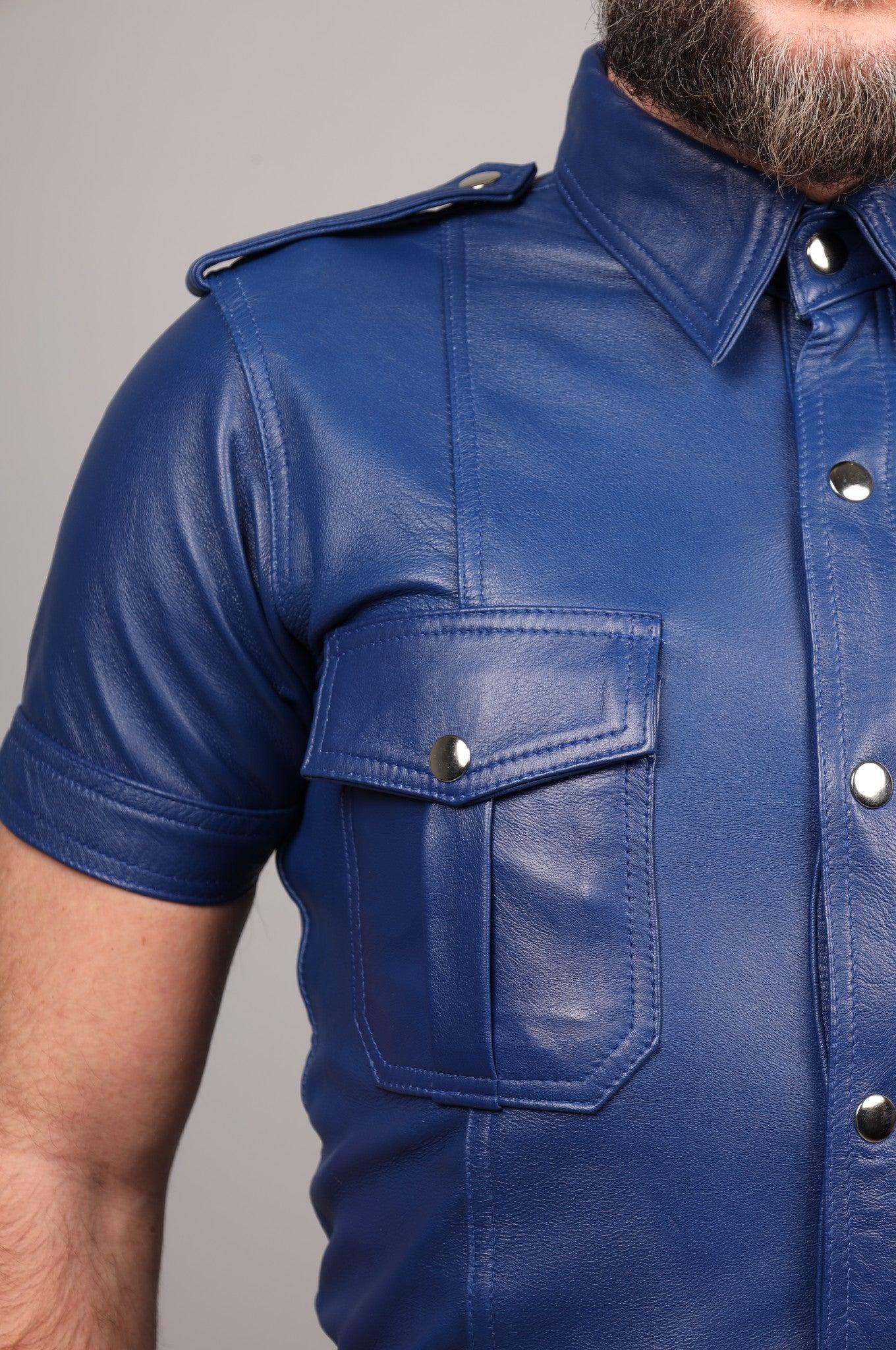 Kobalt Blue Leather Shirt at MR. Riegillio
