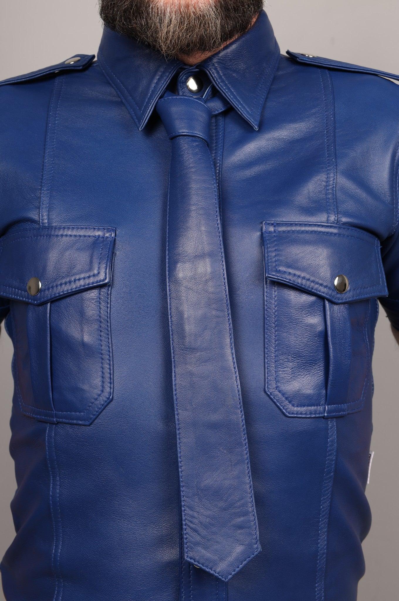 Kobalt Blue Leather Tie at MR. Riegillio